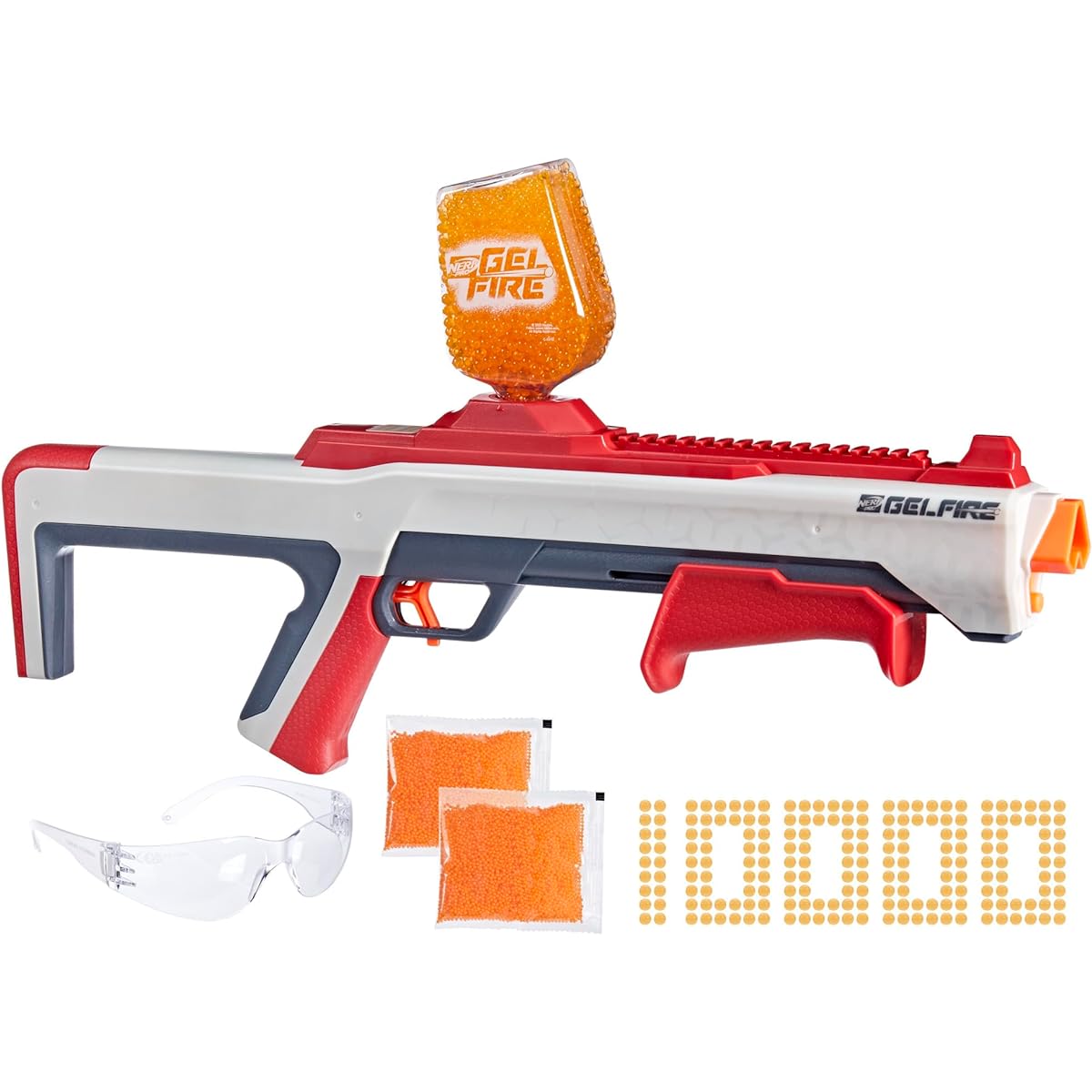 Nerf Pro Gel Fire Raid Blaster, 5 Shots at a Time, 10,000 Gel Rounds, 800 Round Hopper, Eyewear, Toy, Ages 14+