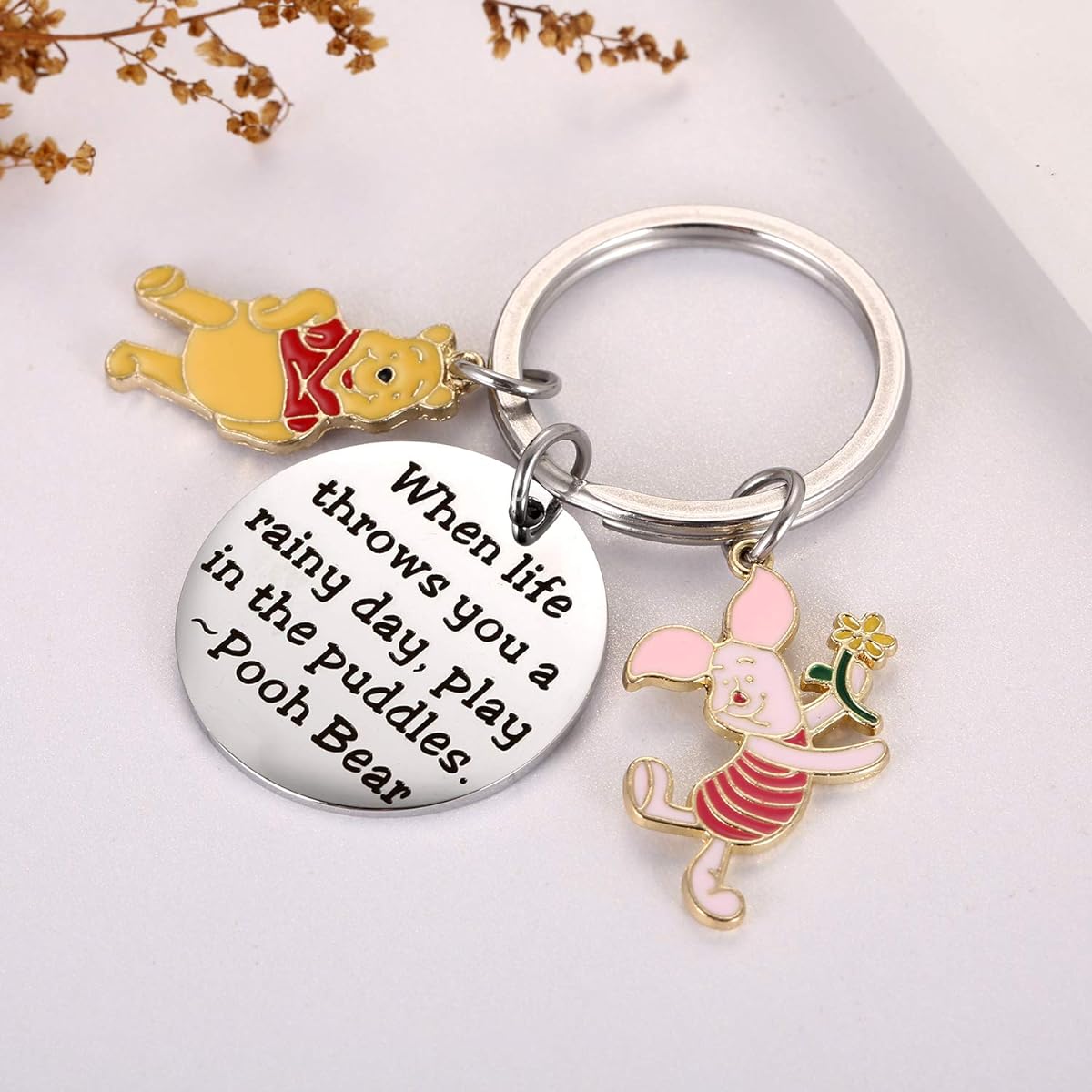 Winnie the Pooh Bear Piglet Keychain Decoration Party Supplies - Blow Life into a Rainy Day Play with a Water Bucket Inspirational Gift