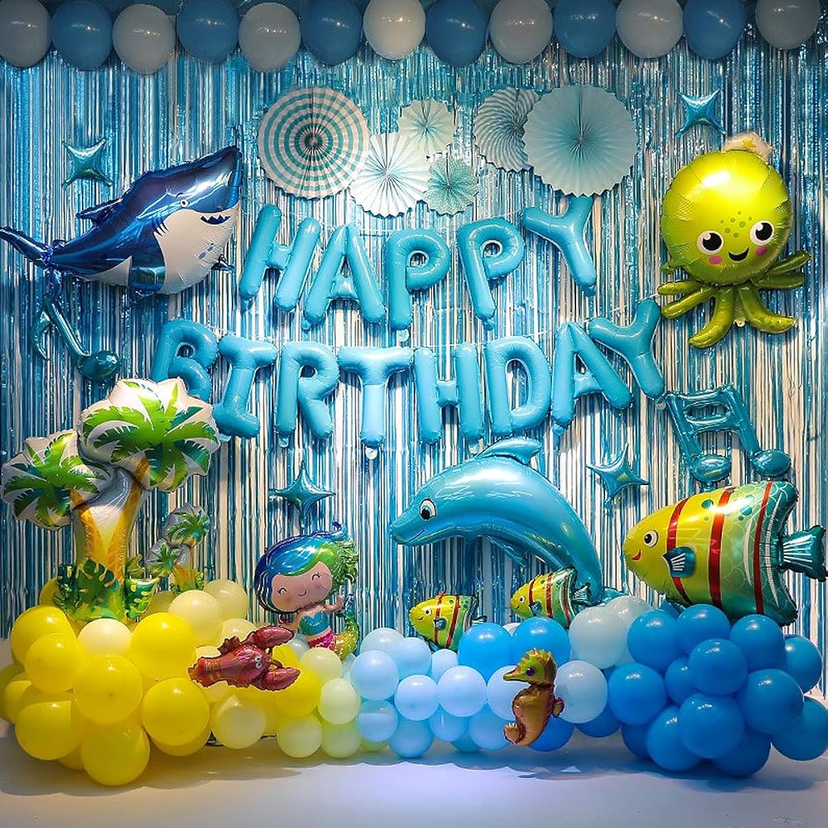 Ocean Theme Party Decorations Set,Shark Birthday Party Backdrop Decorations,Ocean Animal Theme Balloons,Birthday Party Supplies,Sea Animal Theme Birthday Party Decorations for Kids Boys Girls Baby Shower