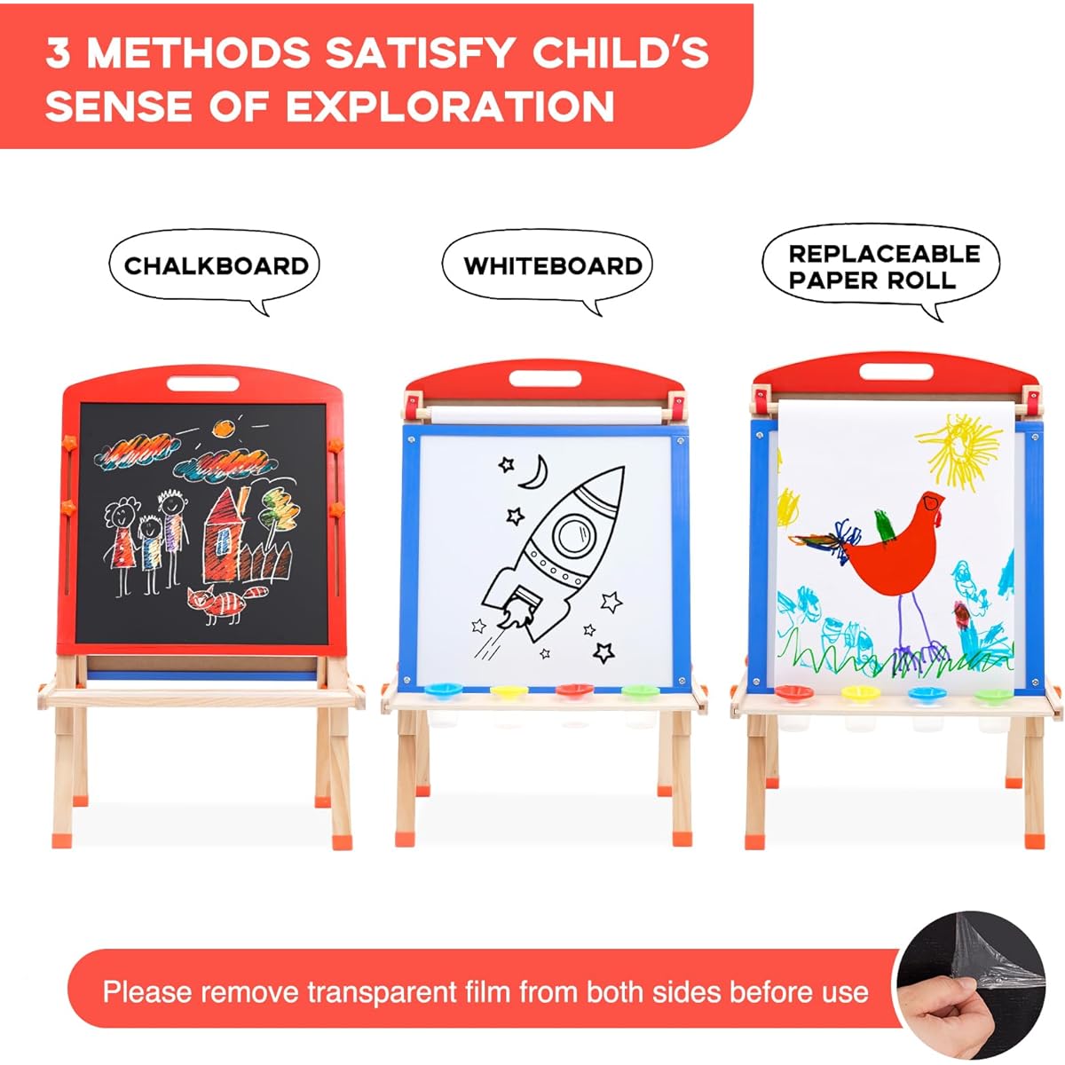 Kids Art Easel Art Standing Easel Double Sided Whiteboard & Blackboard for Kids