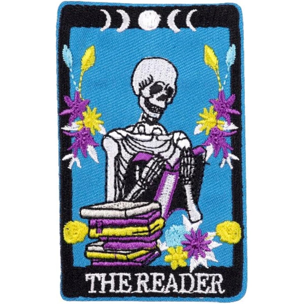 The Reader Skeleton Books Tarot Cards Fortune Telling 3.6" Iron-on Embroidered Adhesive Patch for Clothing