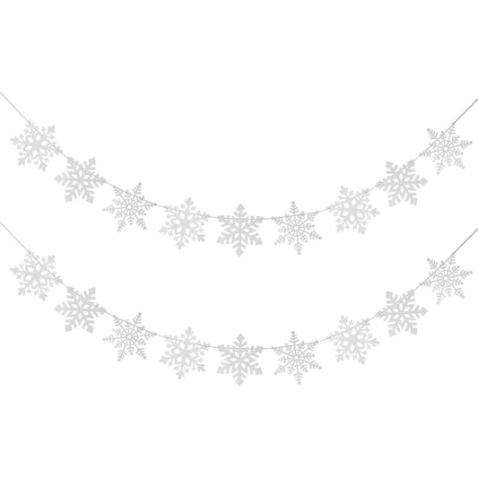 2 Pack Snowflake Banner - Winter Wonderland Decorations Winter Baby Shower, Christmas Snowflake Banner Christmas Party Decorations Winter Decor Snowflake Decorations for Home Office Fireplace Mantel (Silver Glitter)
