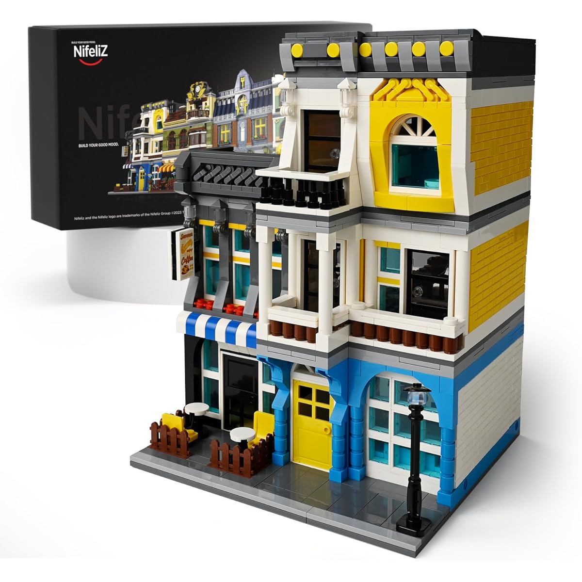 Nifeliz Coffee Shop 3-Storey Coffee House Toy Modern Cafe Display Set for Gift (1,278 Pieces)