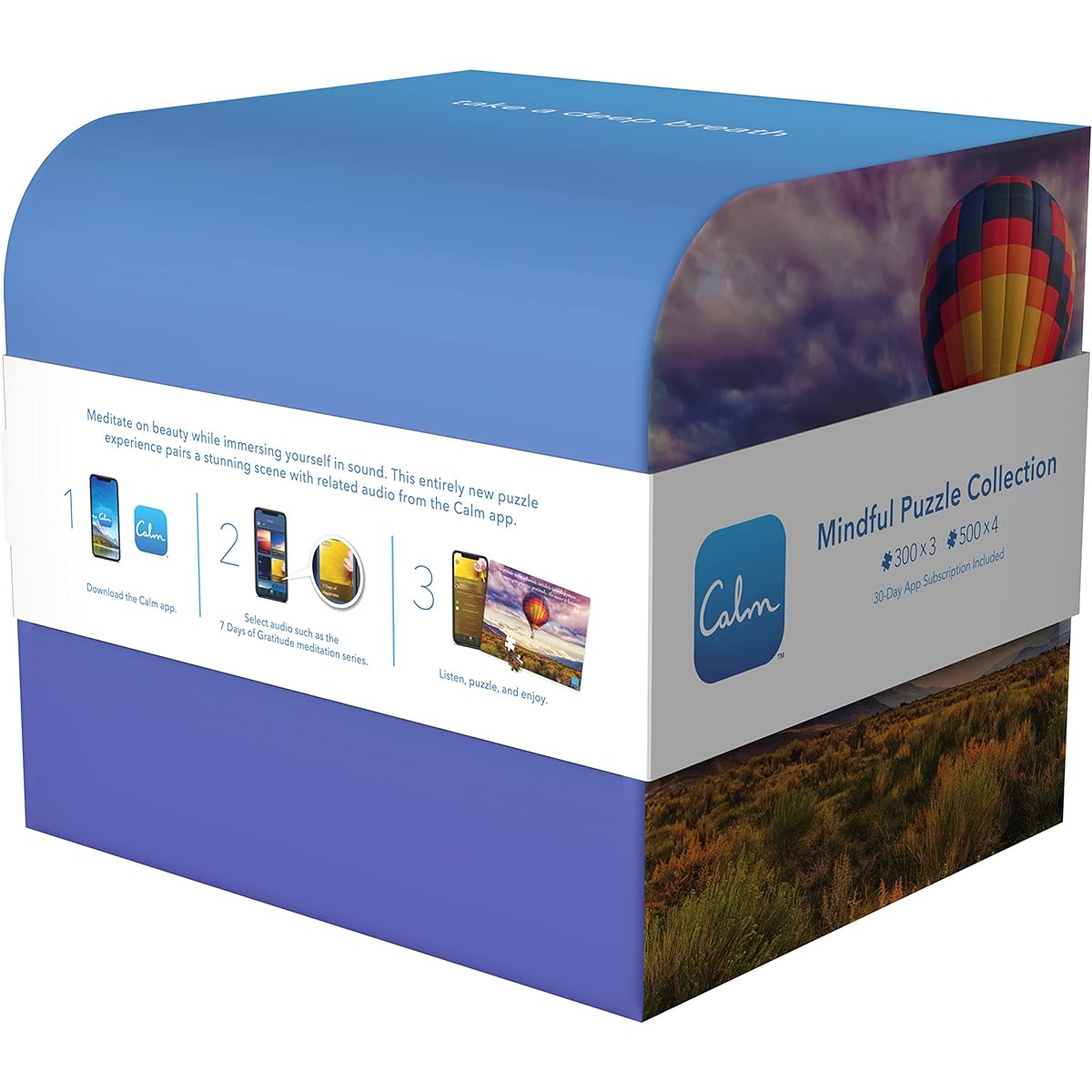 Calm App, Daily Mindful Puzzle Collection 300 Piece 500 Piece Relaxation & Stress Relief with Subscription for Adults & Kids, Ages 8+