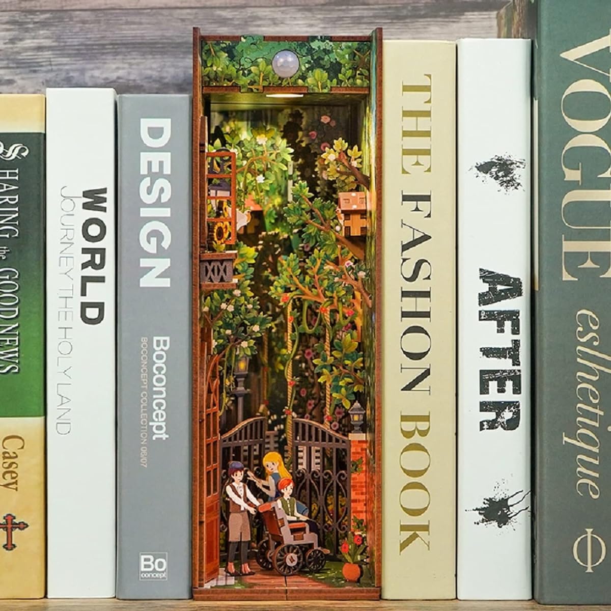 DIY Book Nook 3D Wooden Bookshelf Insert Art Building Kit Secret Garden Decor Miniature Dollhouse Puzzle, Birthday Valentine's Day Gift