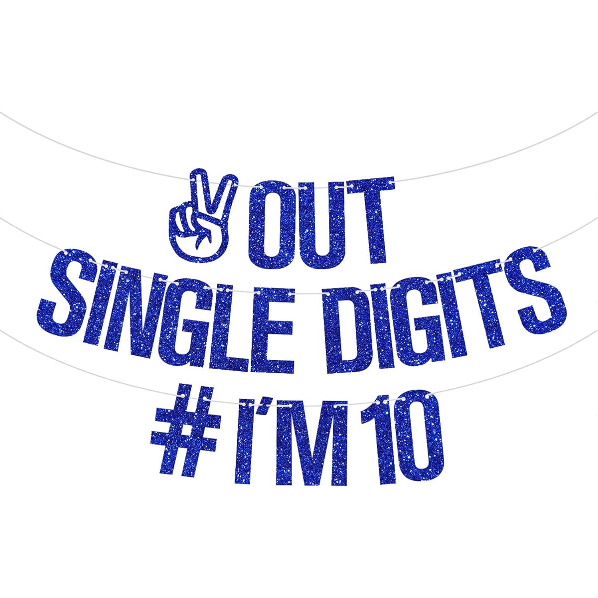 Out Single Digits I'm 10 Banner, Double Digit 10th Birthday Decorations for Boys, 10th Birthday Party Decorations Supplies, Blue Glitter