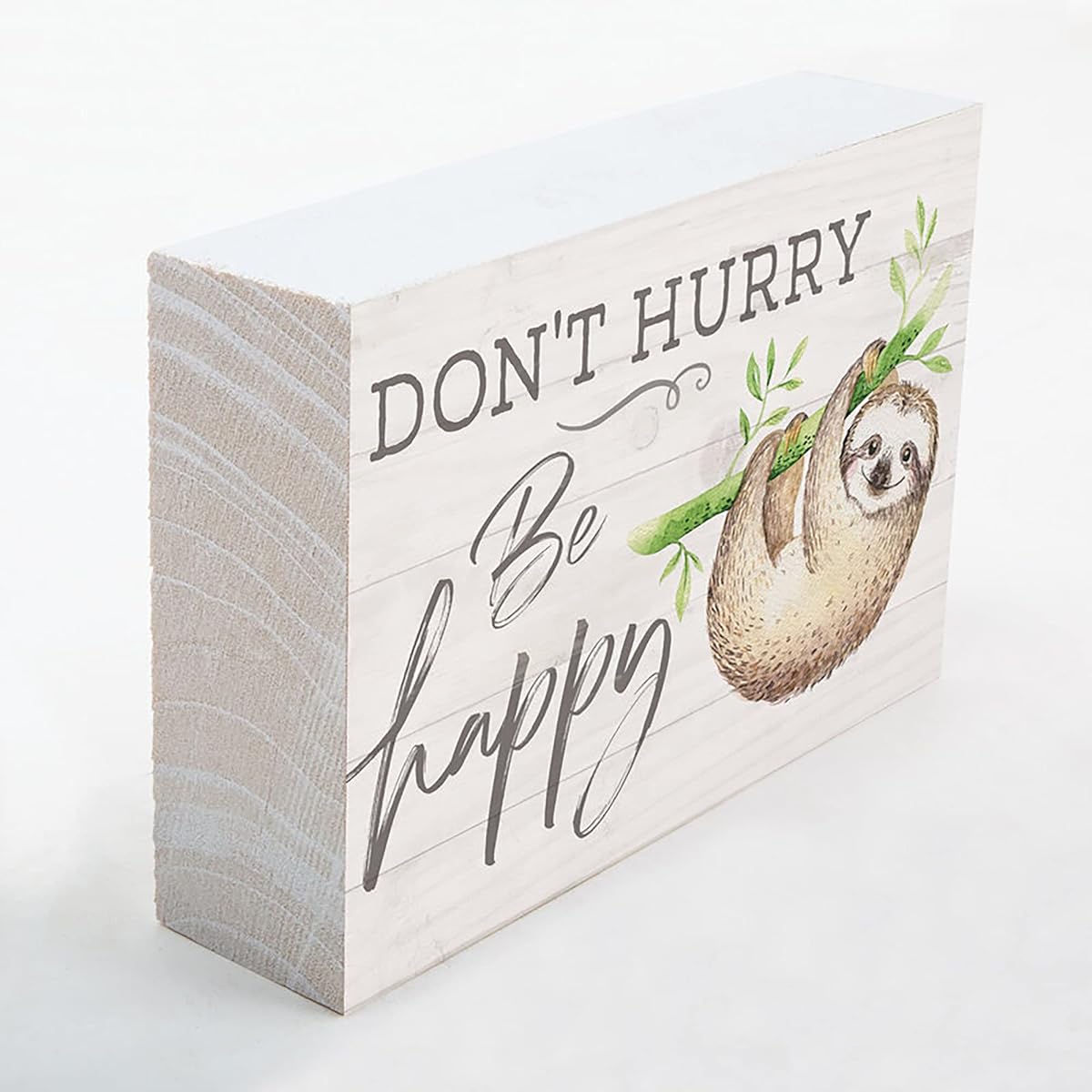 P. Graham Dunn Don't Hurry Be Happy Cream 5 x 3.5 inch Pine Decorative Tabletop Word Block Plaque