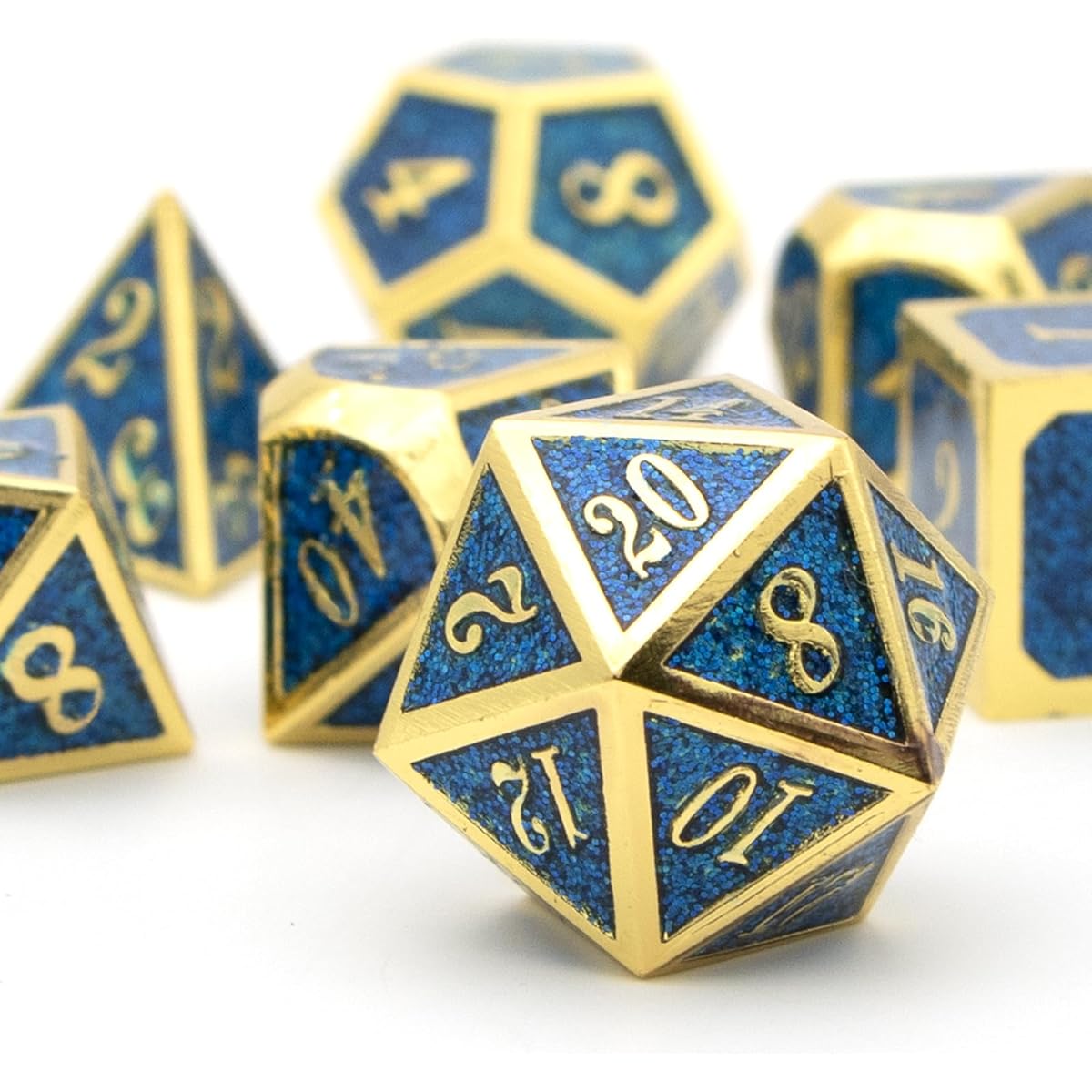 DND Dice Set Metal Dice for DND DCIE HNCCESG Dungeons & Dragons Gold Glitter Blue