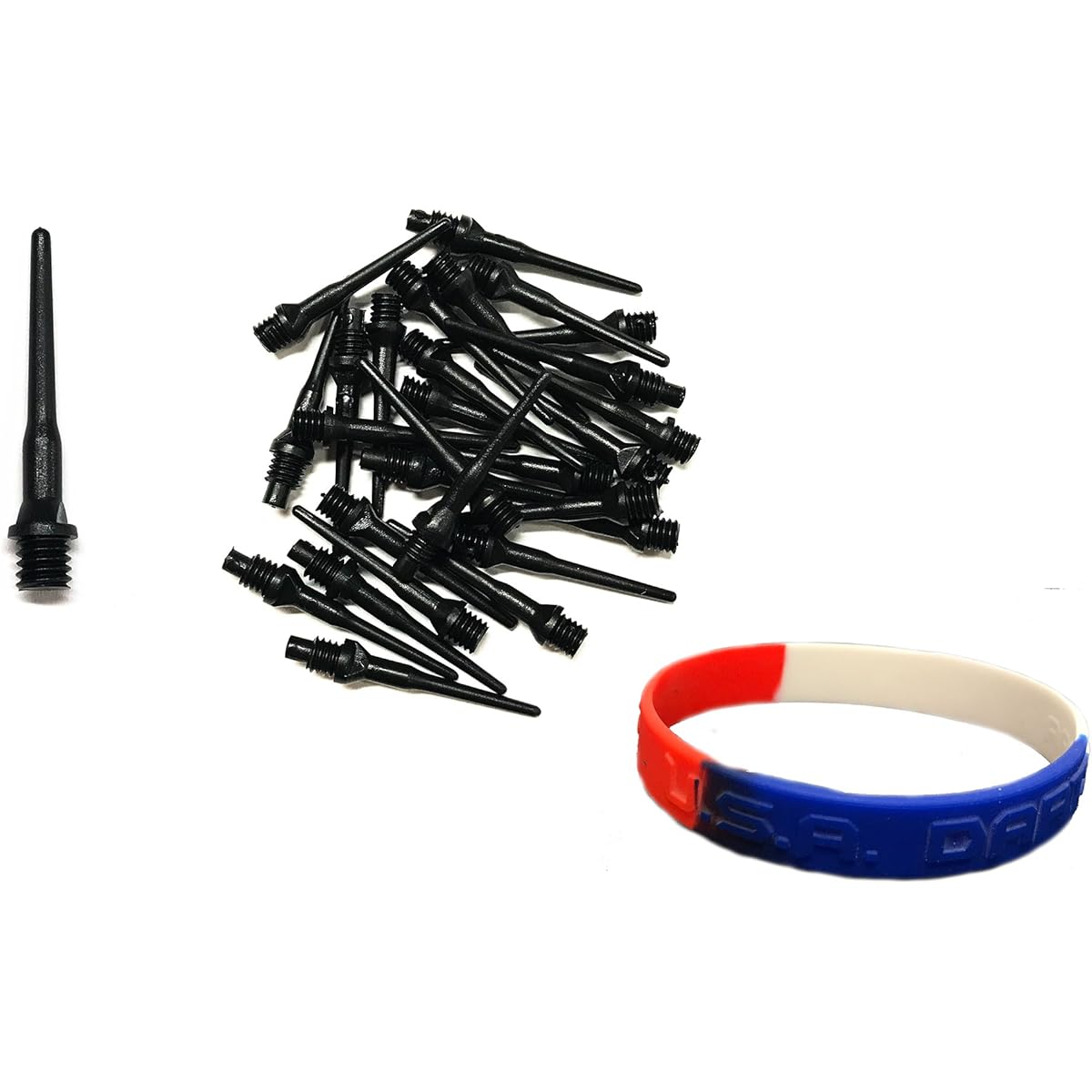 Tufflex Black Long Extra Strong 2BA 3/16" Threaded Soft Tip Dart Points 100-1000 Packs Plus USA I Love Darts Bracelet