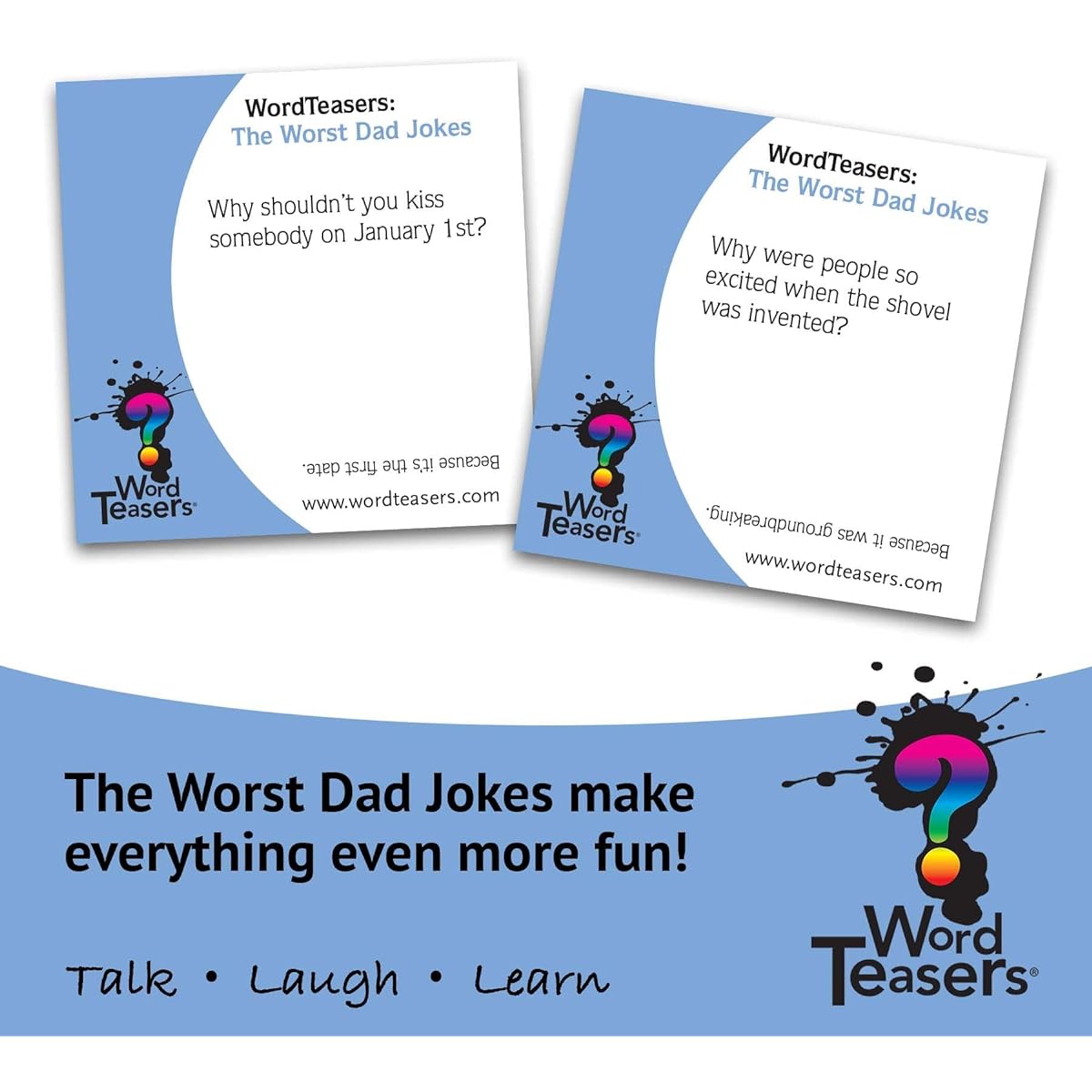 Word TEASERS Worst Dad Jokes – More More Dad Joke Cards for Adult & Kids – Funny Dad Joke Game for the Family – 2nd Edition Joke Box with 150 Worst Bad Dad Jokes – Great Dad Joke Gifts