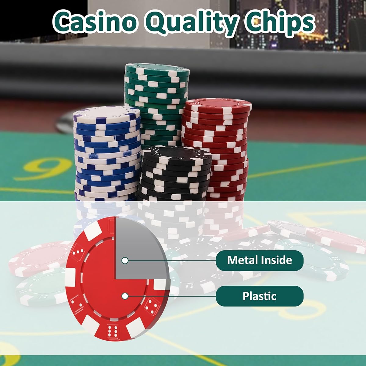 DC DICLASSE 300 Piece Clay Poker Chip Set with 1 Dealer Button, 2 Decks and 5 Dice for Texas Hold'em Blackjack Gambling