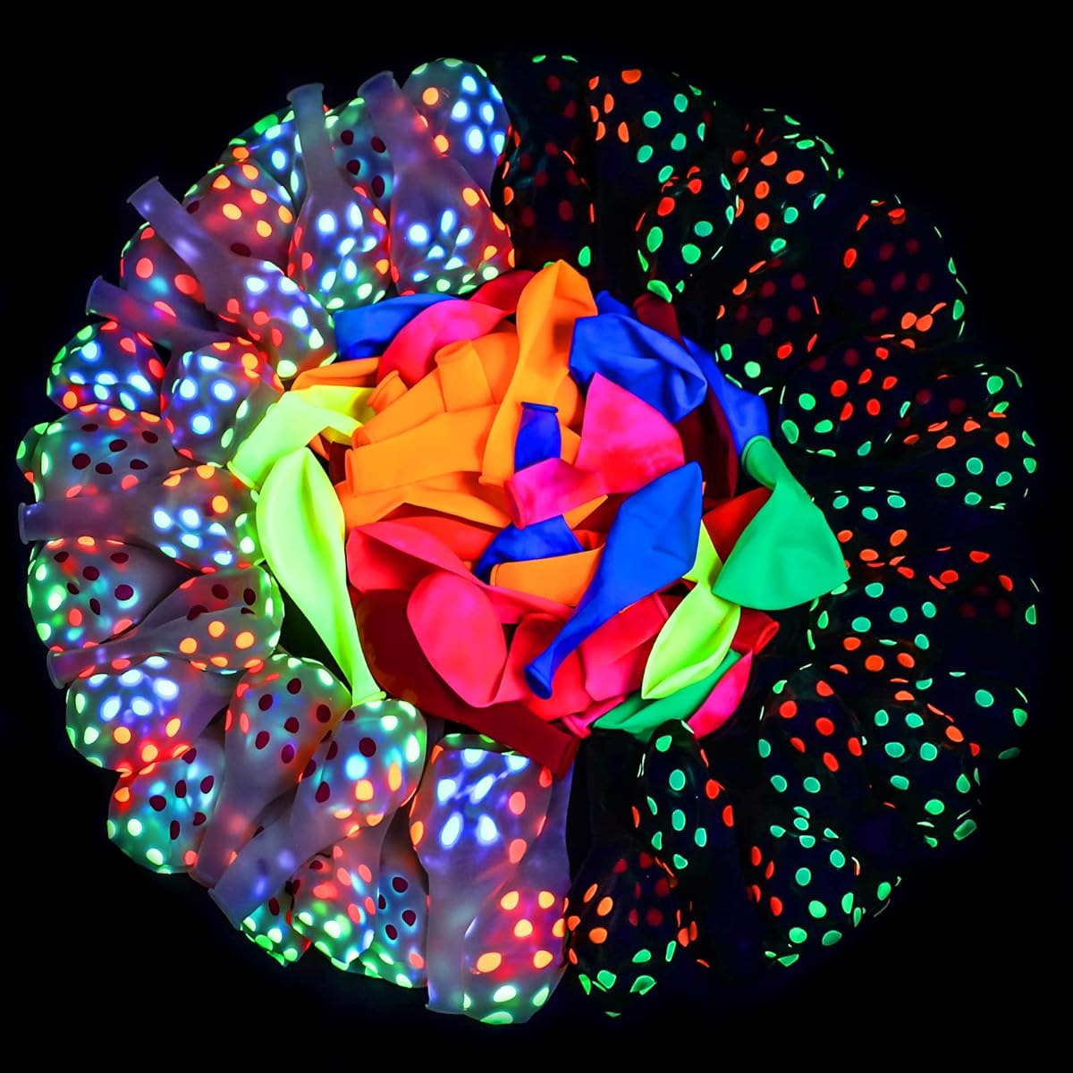 MJartoria 100pcs Glow in the Dark Balloons 12 Inch Neon Balloons Black Light Fluorescent Polka Dot Balloons Luminous Latex Balloons for Birthday Neon Party Wedding Decorations