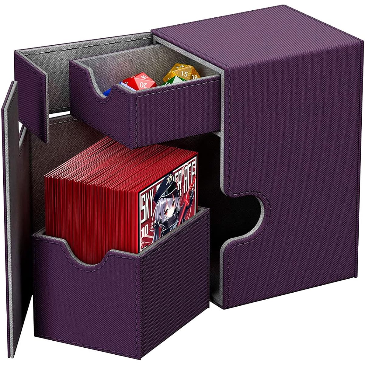 Scimi Large Premium Double Deck Case Box 100/120 Sleeved Card Case Large Twin Flip Deck Case with Dice Tray Compatible with MTG/TCG/CCG (Purple)