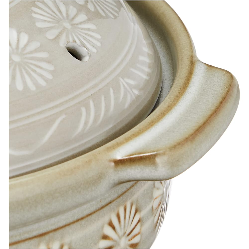 Ginpo Pottery Earthen Pot No. 7, Banko Ware, Hanamishima, For IH Open Fire, Plate Included