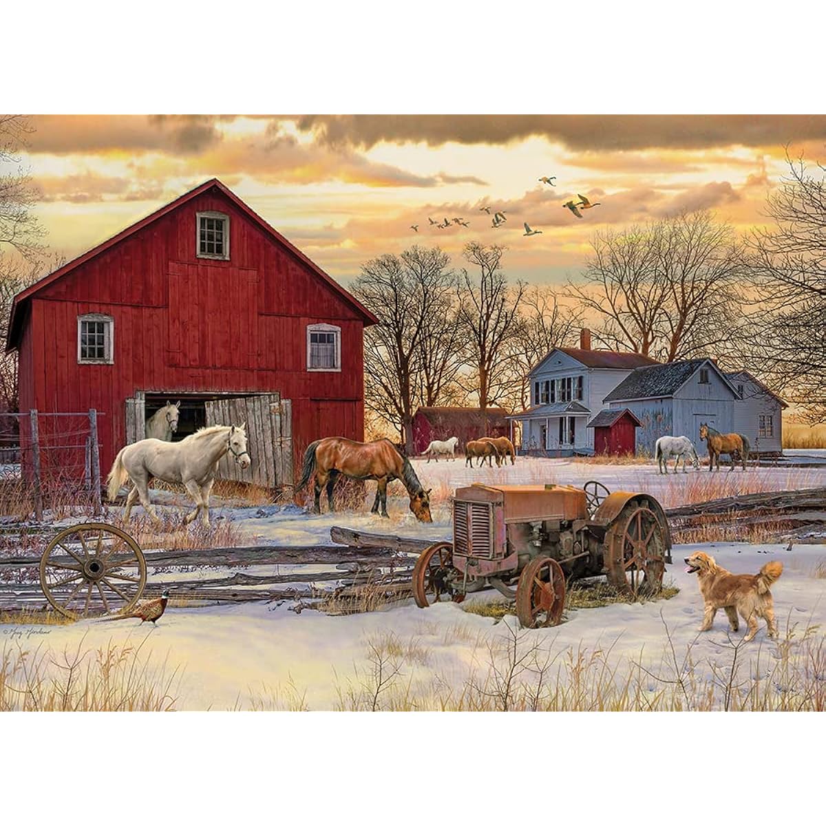 Cobble Hill 1000 Piece Puzzle - Winter on the Farm - Includes Sample Poster