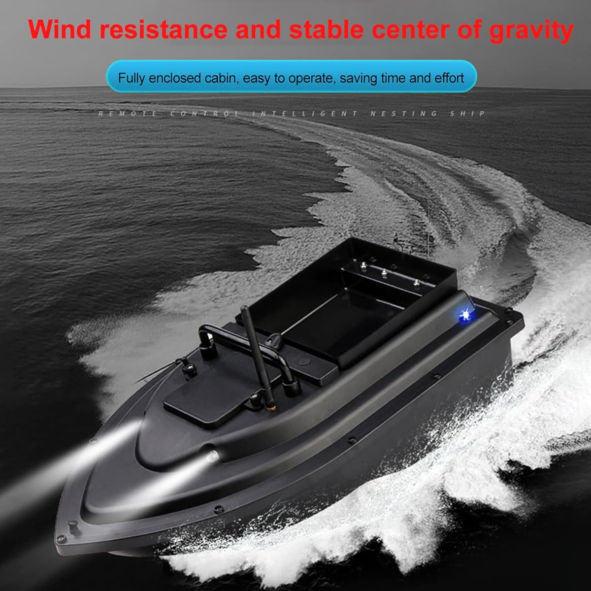 Fish Bait Boat, mewmewcat RC Fishing Bait Boat RC Boat Fish Finder 0.75kg Loading 500M Remote Control Double Motor Night Light 12000mah Large Capacity Battery