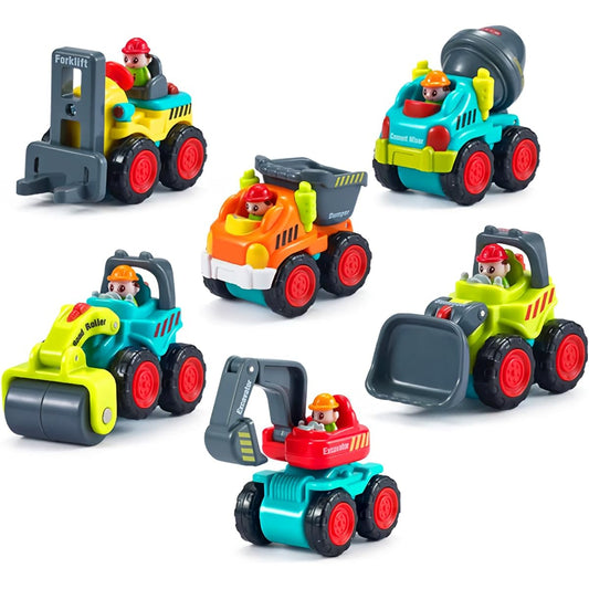 ChoiQua Construction Vehicle Toys for Toddlers - Excavator, Bulldozer, Cement Mixer, Forklift, Road Roller, Dumper, Construction Vehicle Toy Gift for 12-18 Months Boys (6 Pack)