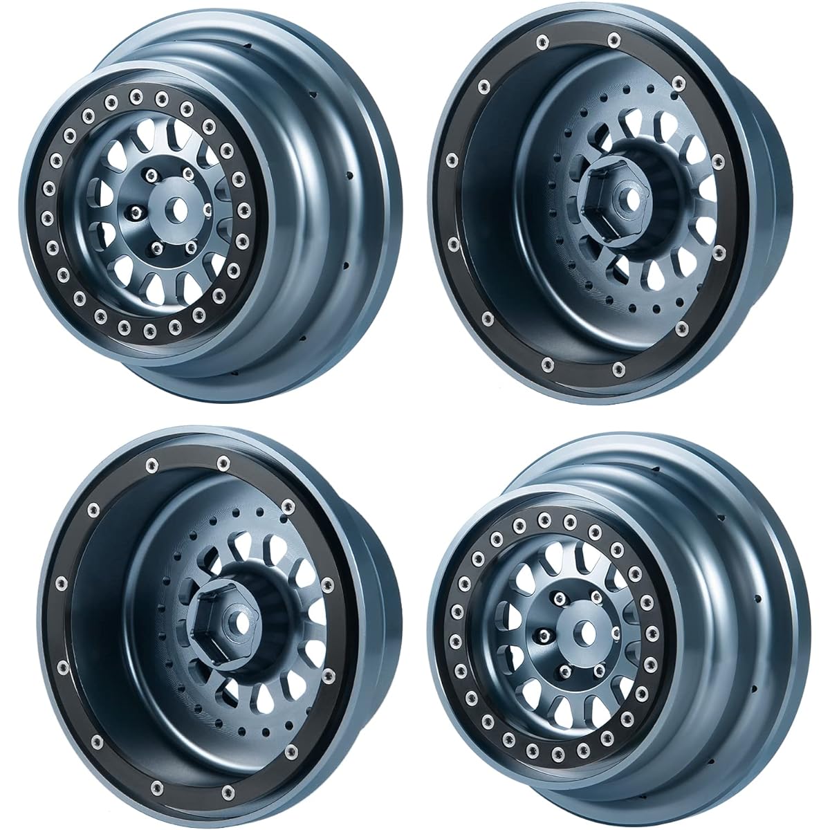 AXSPEED Aluminum Beadlock Wheels 4pcs 1:7 RC Wheel Hub Rim UDR Unlimited Desert Racer Crawler Car Upgrade Parts