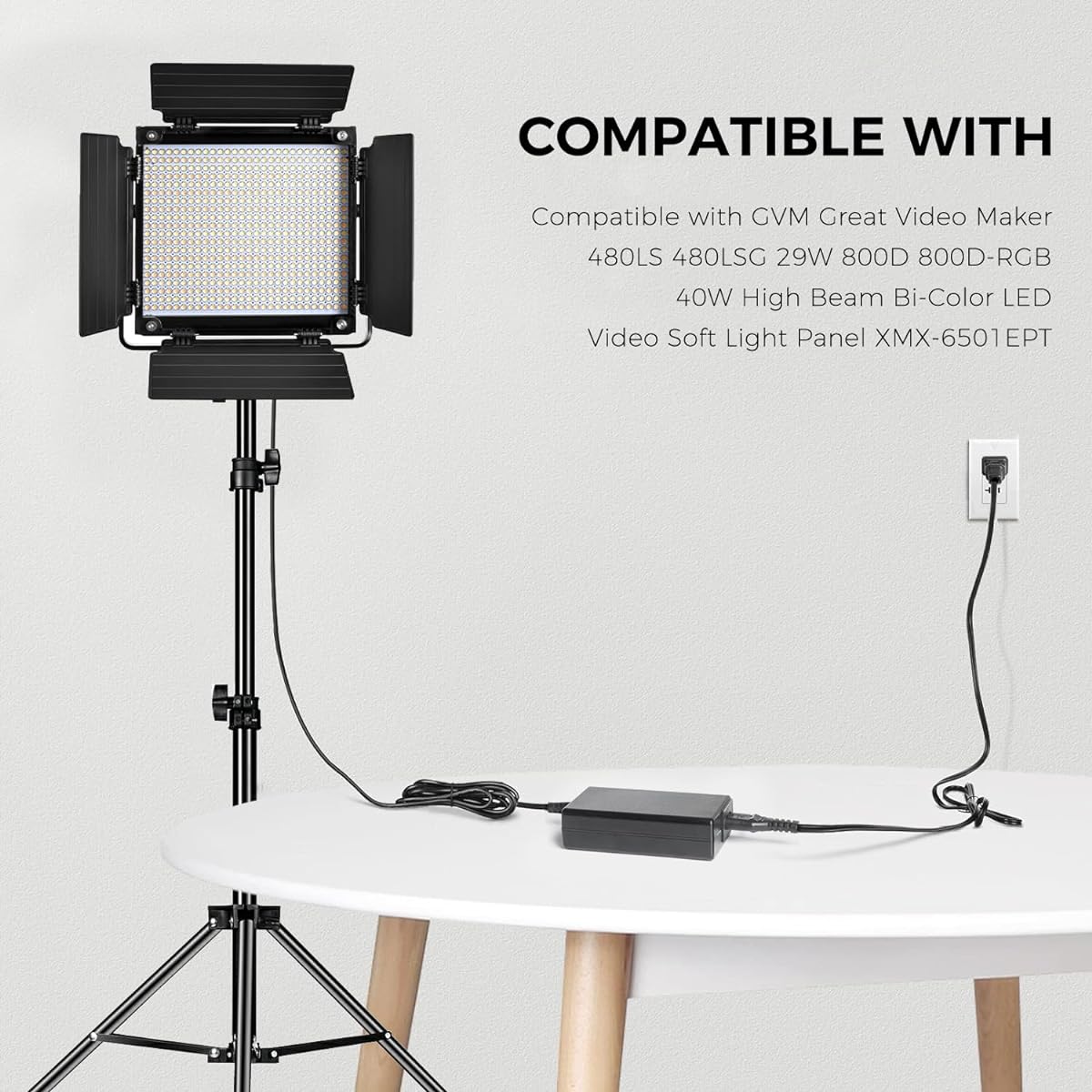 CASIMY 15V 3A Power Cord Adapter Great Videq Maker DC-625-1530 DC6251530 DC-6251530 DC6251530 GVM RGB LED Studio Video Light Kit Power Charger