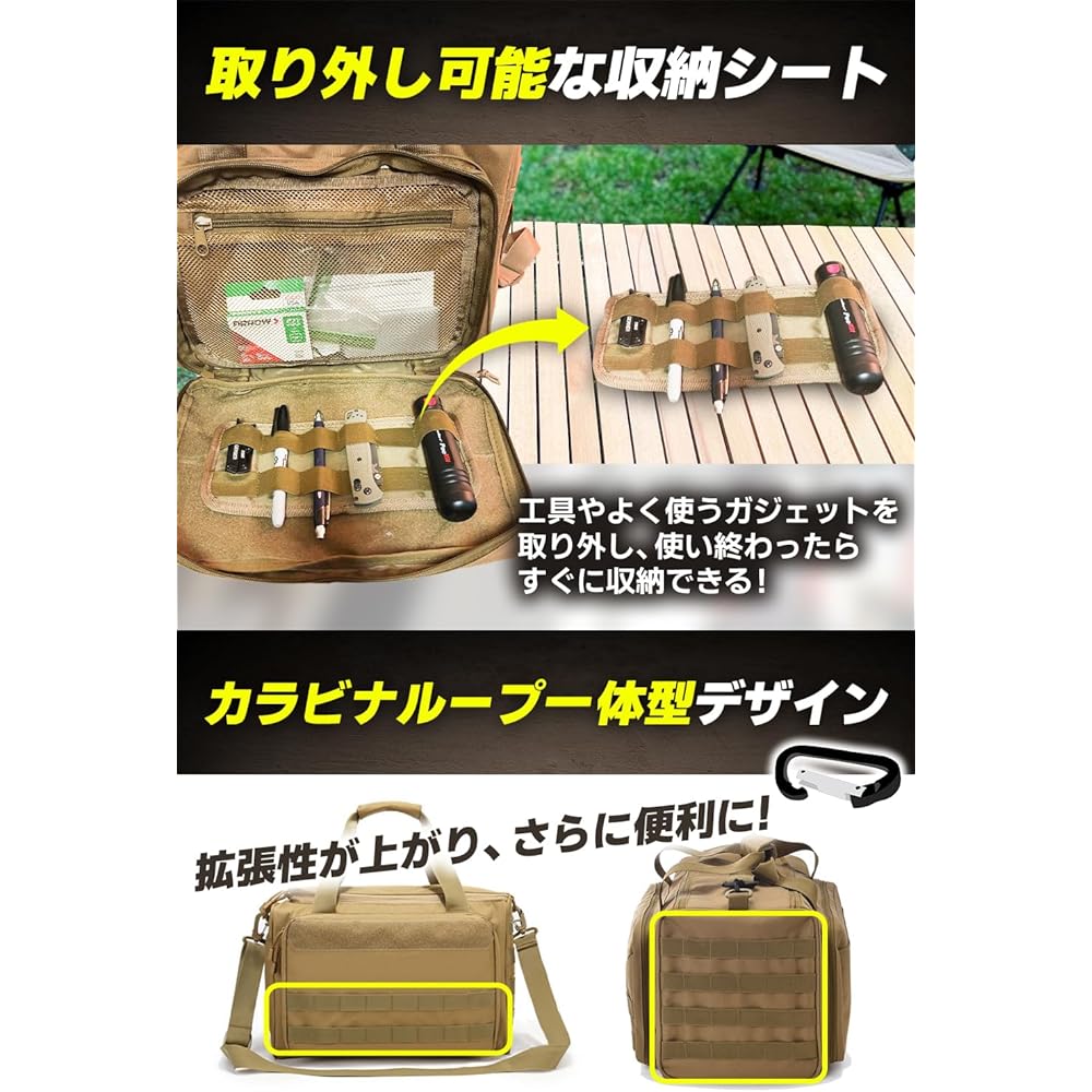 [Thinking from a camper's perspective] Storage bag, gear case, camping, partition plate, large capacity, 30L, lantern, peg, plate, shoulder bag, shock absorption, water resistant, outdoor survival game DIY (Sand)