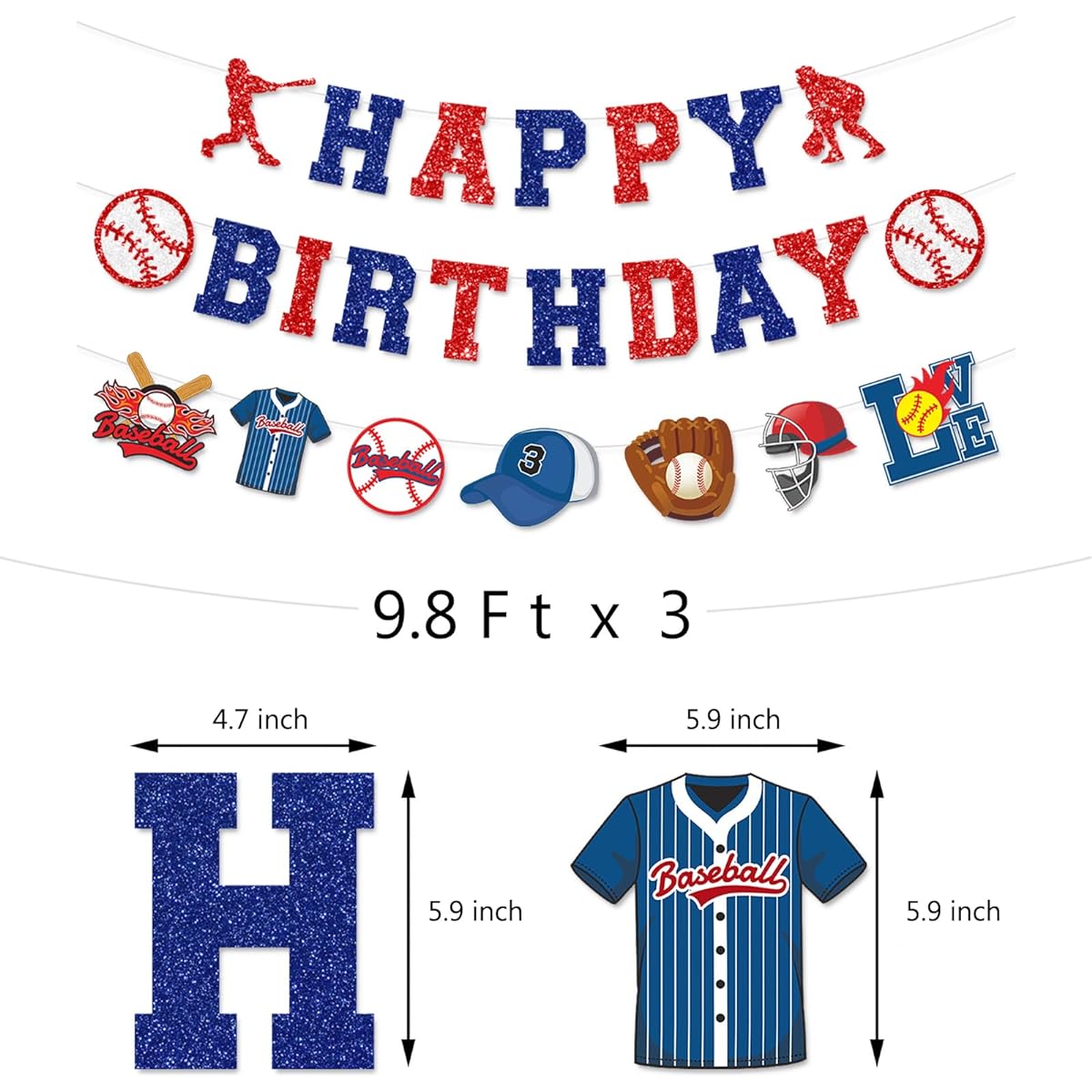 Baseball Happy Birthday Set | Banner & Cake Topper Baseball Fan Party Decorations | Sports Theme Party Supplies