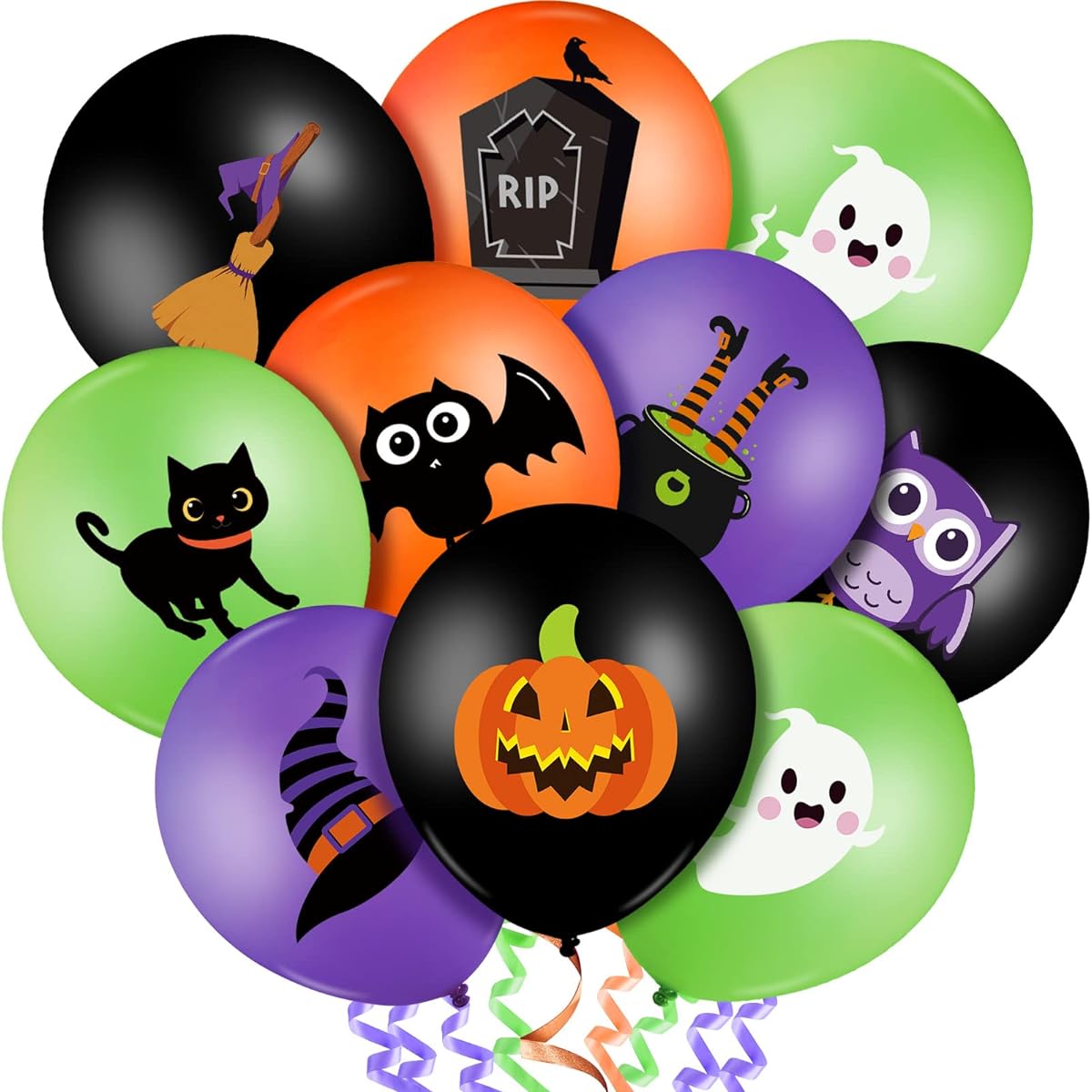 Halloween Latex Balloons 45pcs 12inch Halloween Party Balloons Witch Ghost Bat Pumpkin Cat Balloons for Halloween Festival Party Trick or Treat Toys Favors Decorations