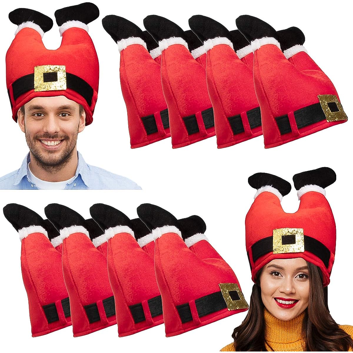 Simply Genius, 10 Pack, Christmas Hat Set: Christmas Tree Hat or Santa Hat for Bulk Christmas Costumes for Adults and Kids