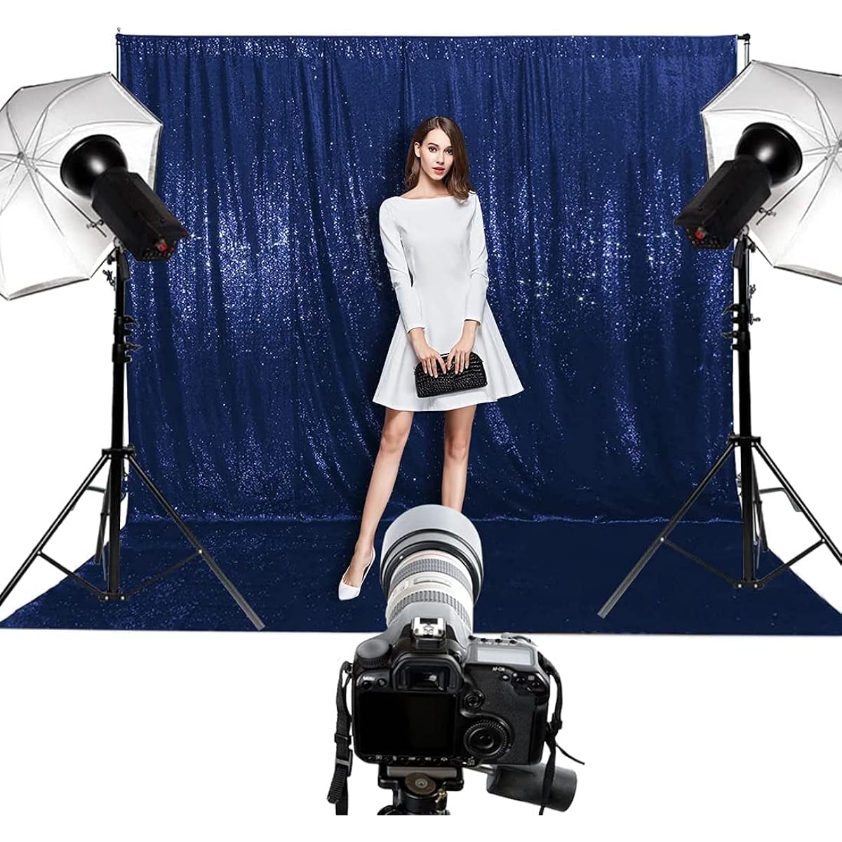 6ft x 8ft Navy Blue Sequin Backdrop Curtains Glitter Thick Opaque Satin Sequin Backdrop Drape Opaque Glitter Backdrop Curtains Sequin Backdrop Christmas Thanksgiving Wedding Party Decoration