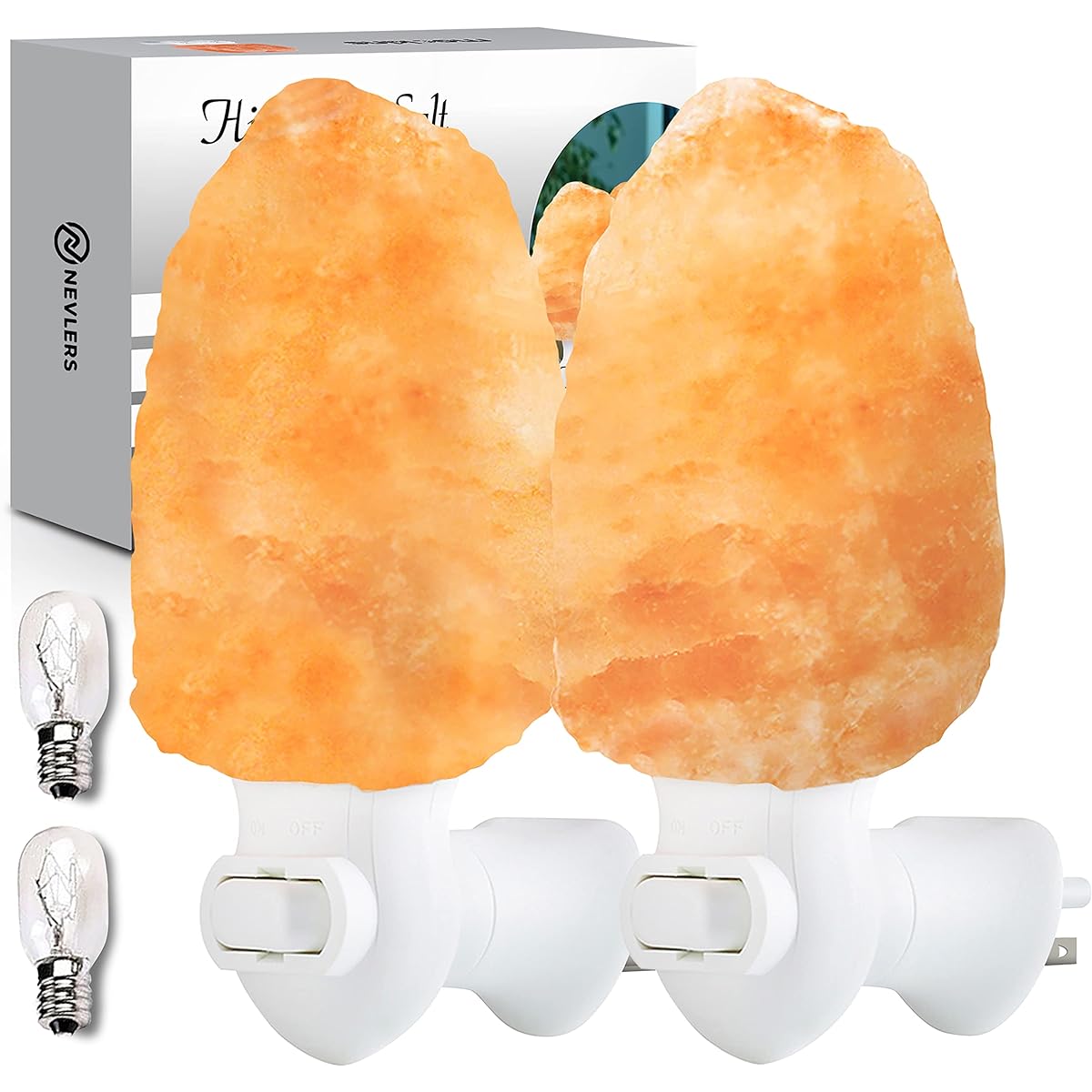 Mockins 2 Pack Hand Carved Natural Shaped Himalayan Rock Salt Night Light 5.5 Inch Great Room Decor