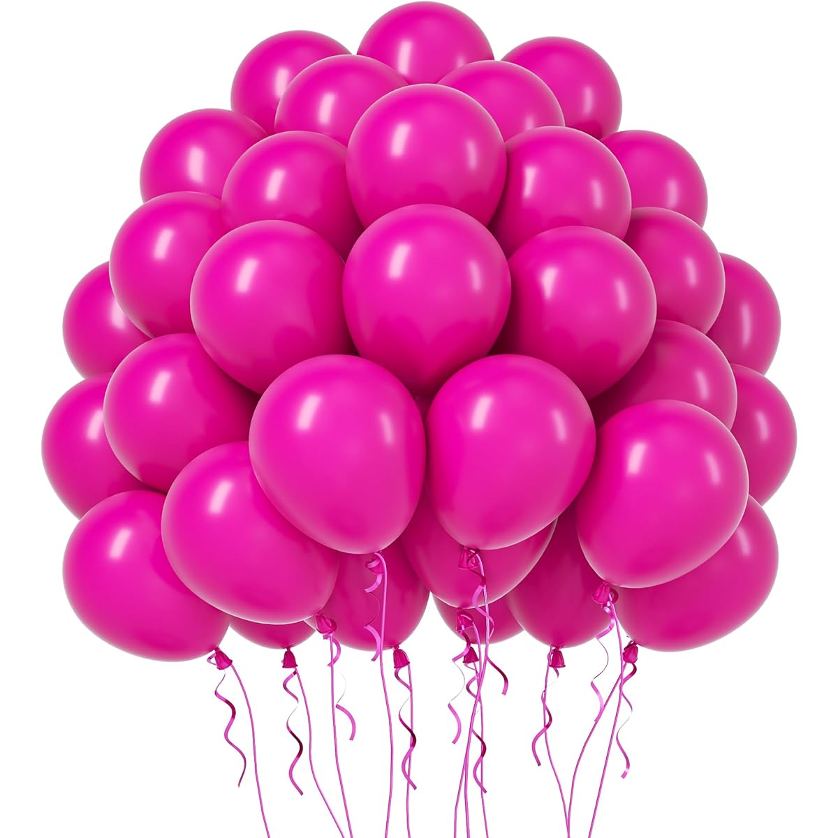 Hot Pink Balloons - 80pcs 12 inch Bright Pink Latex Balloons for Birthday Bridal Shower Wedding Bachelorette Party Decorations (with Hot Pink Ribbon)