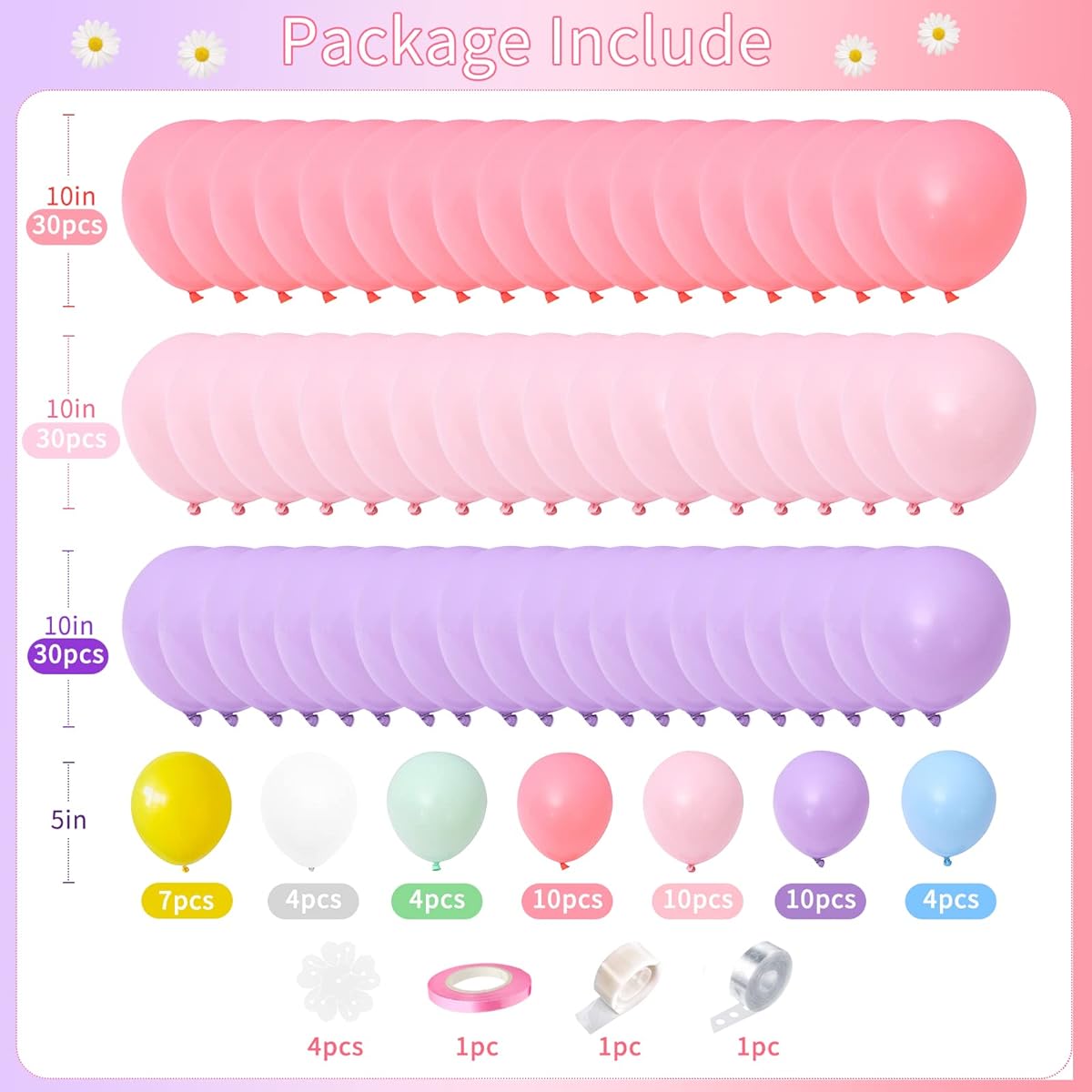 KAINSY Groovy Retro Party Decorations Set - 135 Pieces 10/5 Inch Boho Theme Balloon Garland Arch Kit Daisy Hippie Style Baby Shower Kids Girls Birthday Party Decorations