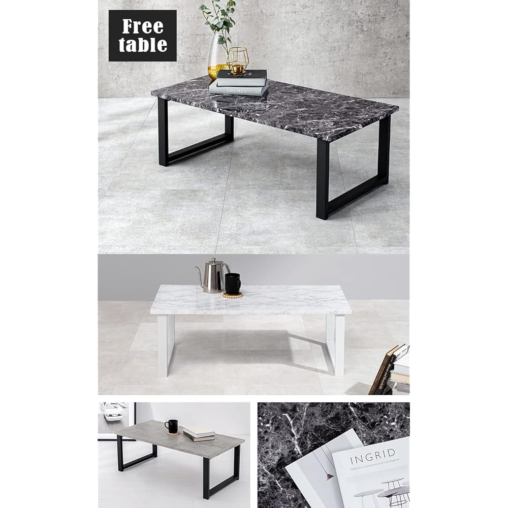 Hagihara Low Table Center Table Desk [Marble Top x Steel Legs] Chic Modern Living Room Sofa Table Width 90 Depth 45 Height 32 Gray Sturdy LT-4394MGY