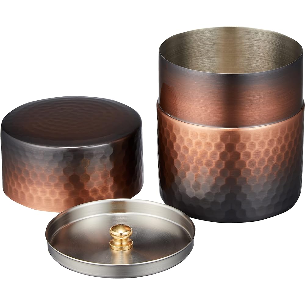Shinko Metal Tea Caddy, Shakudo Finish, Small (Capacity: 150g) Pure Copper Shakudo Finish, Hammered Tea Caddy, Small BC-213