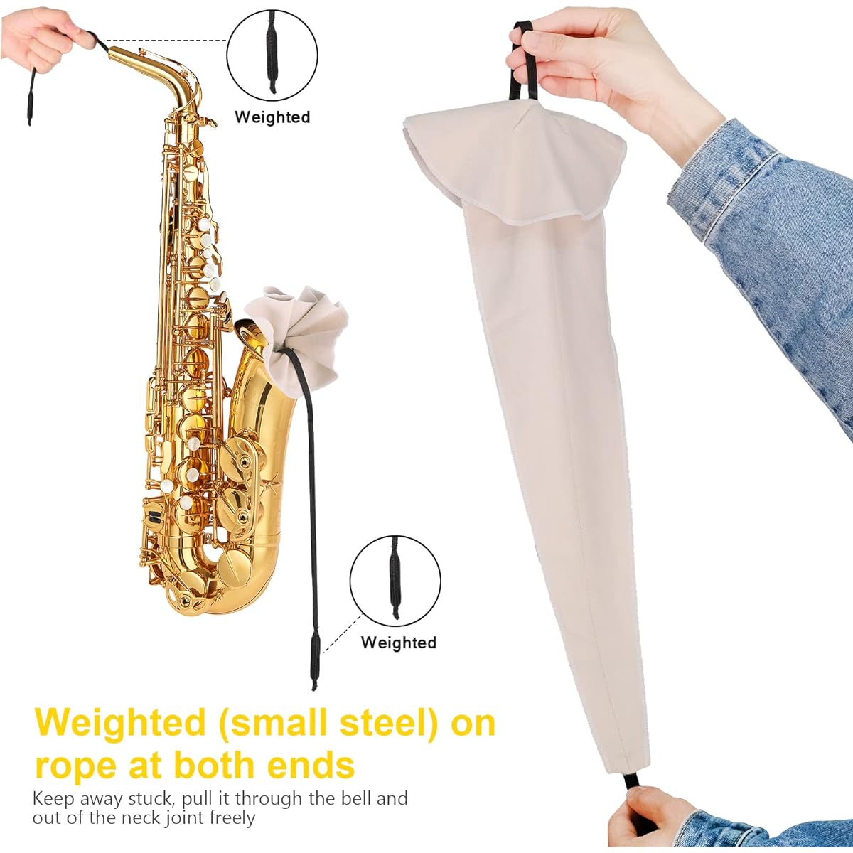 Saxophone Cleaning Kit with Case for Saxophone and Clarinet Flute Trumpet Instruments, 8 Pieces Saxophone Mouthpiece Cushion, Mouthpiece Brush, Microfiber Cleaning Cloth (Beige)