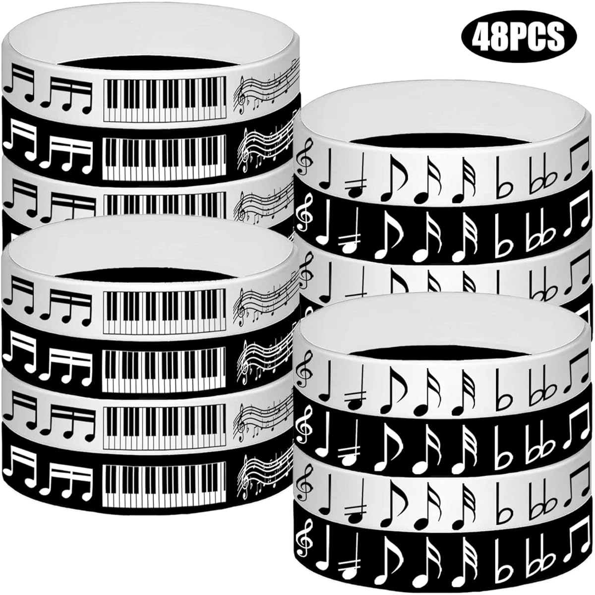 48pcs Piano Notes Rubber Bracelets Slycon Wristbands Party Supplies Piano Notes Theme Party Decorations Music Birthday Baby Shower Party Favors
