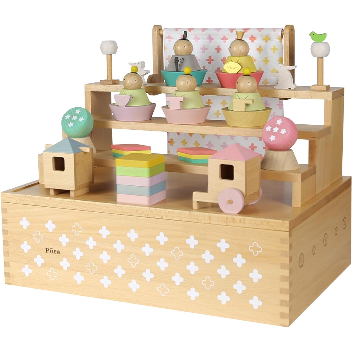 Puca Hina Doll HAKO Puca Hina Doll Storage Decoration Five Person Decoration Compact Mini Wooden Hina Doll Building Blocks