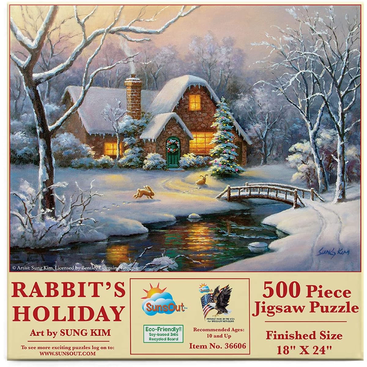 SUNSOUT INC - Rabbit's Holiday - 500 Piece Jigsaw Puzzle Artist: Sung Kim - Finished Size 18" x 24" Christmas - MPN# 36606