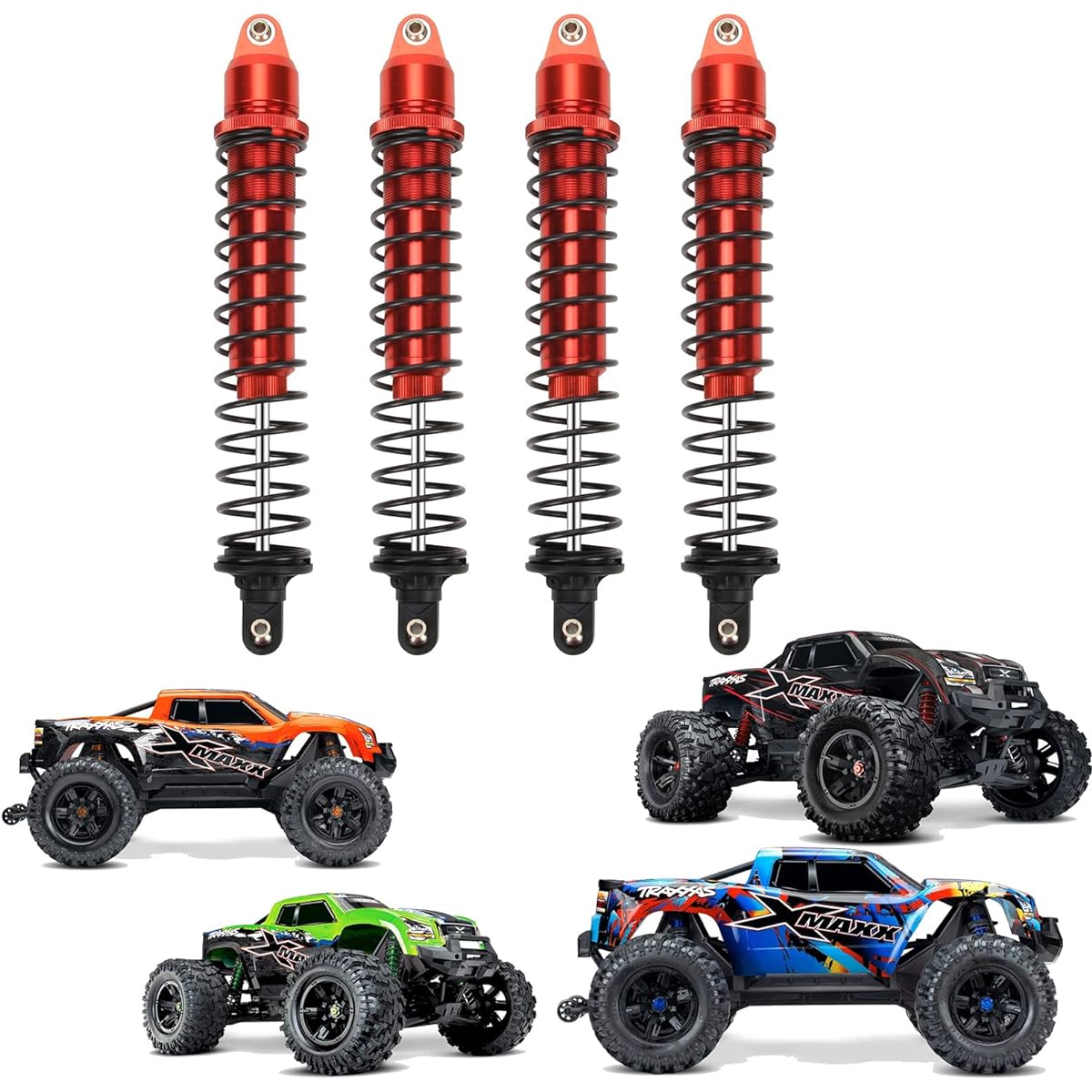 RCAWD Shock Absorber for 1/5 1/6 X-MAXX Upgrade Aluminum RC Shock Damper with Spring Hop Up Parts #7761 for 77086-4 Red