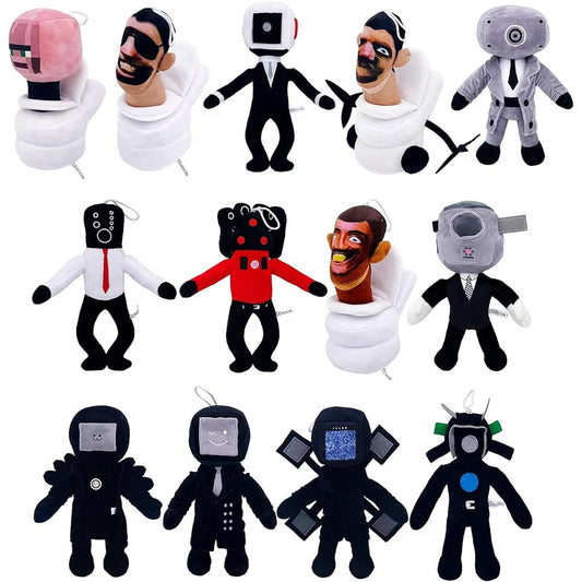 13pcs 30CM/11.8inch Creative Skidibi Toilet Plush Toy, Funny Plush TV Man Plush Figure Toy Skibidi Toilet Series Plush Horror Game Hot Game Role Toilet Man (13pcs)
