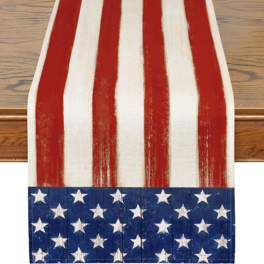 4th of July Table Runner, 4th of July Home Star Decorations, Memorial Day Decorations, Blue Red Patriotic Decor for Home Independence Day Indoor Outdoor Party Table Decorations (13" x 90")