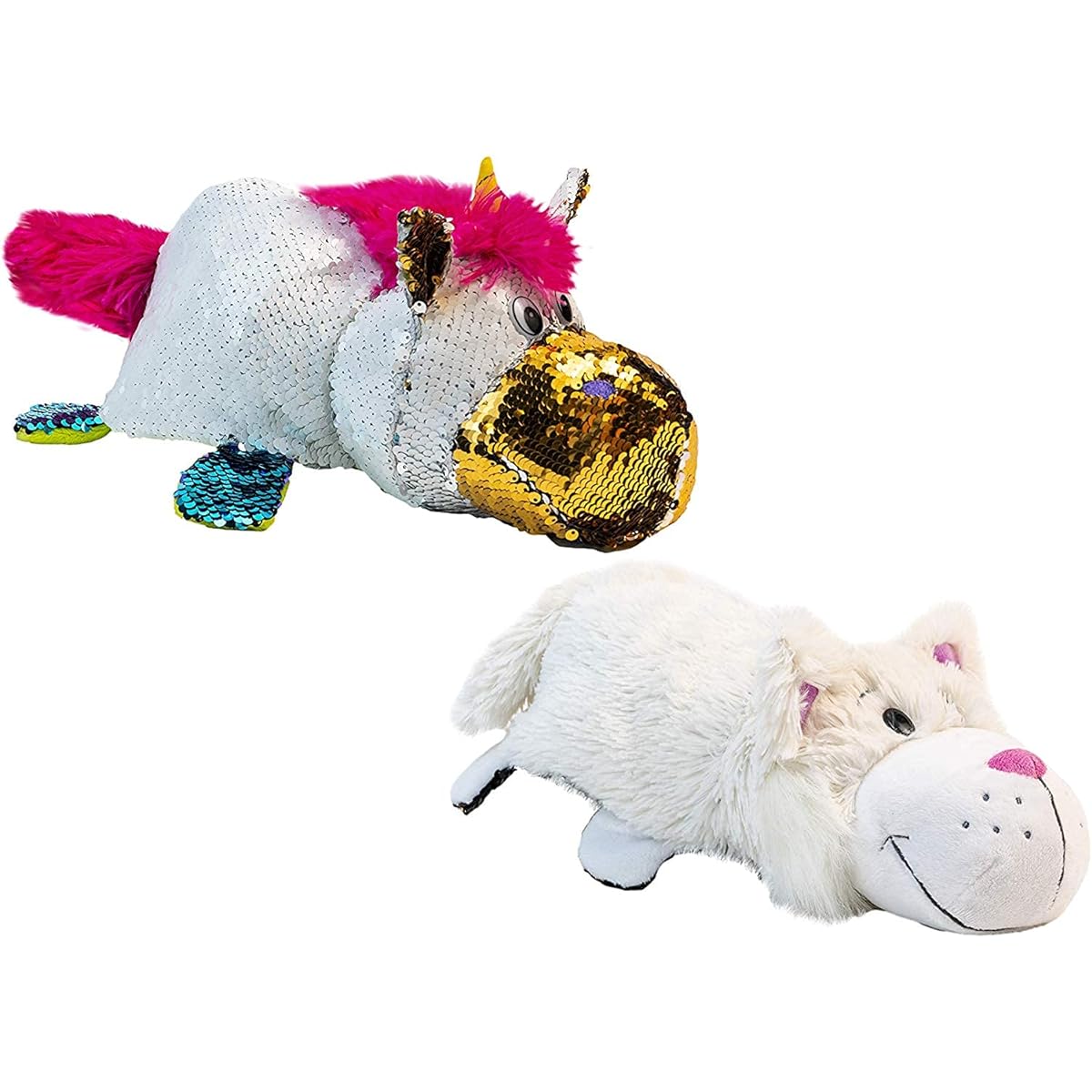 FlipaZoo FB Flipkins - 2 Pack (Unicorn/Drug & Chocolate Lab/White Cat) - Reversible Sequin Body
