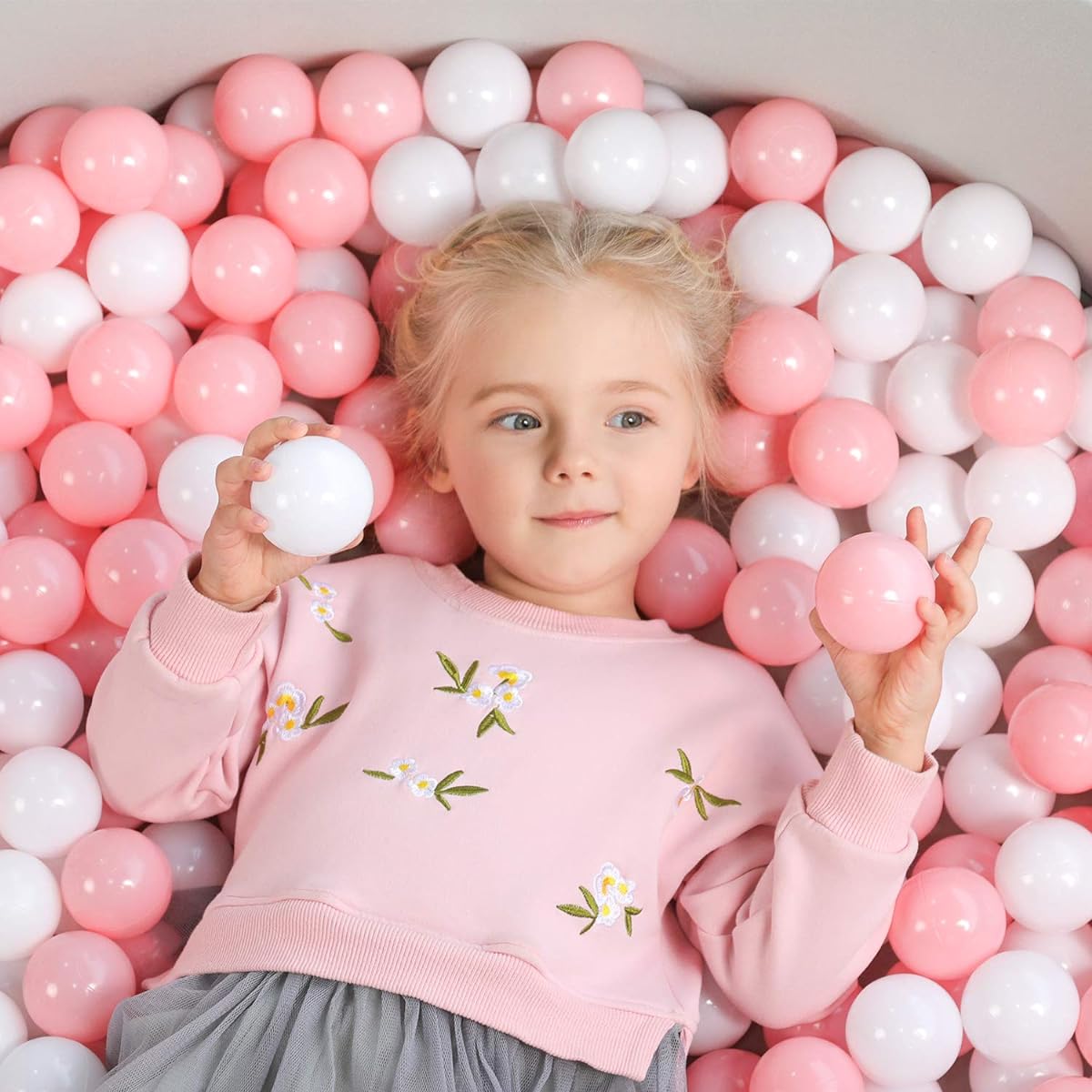 TRENDBOX 100pcs Colorful Ball Pit Balls for Babies/Kids/Children Soft Plastic Birthday Party Event Playground Games Pool Pink White