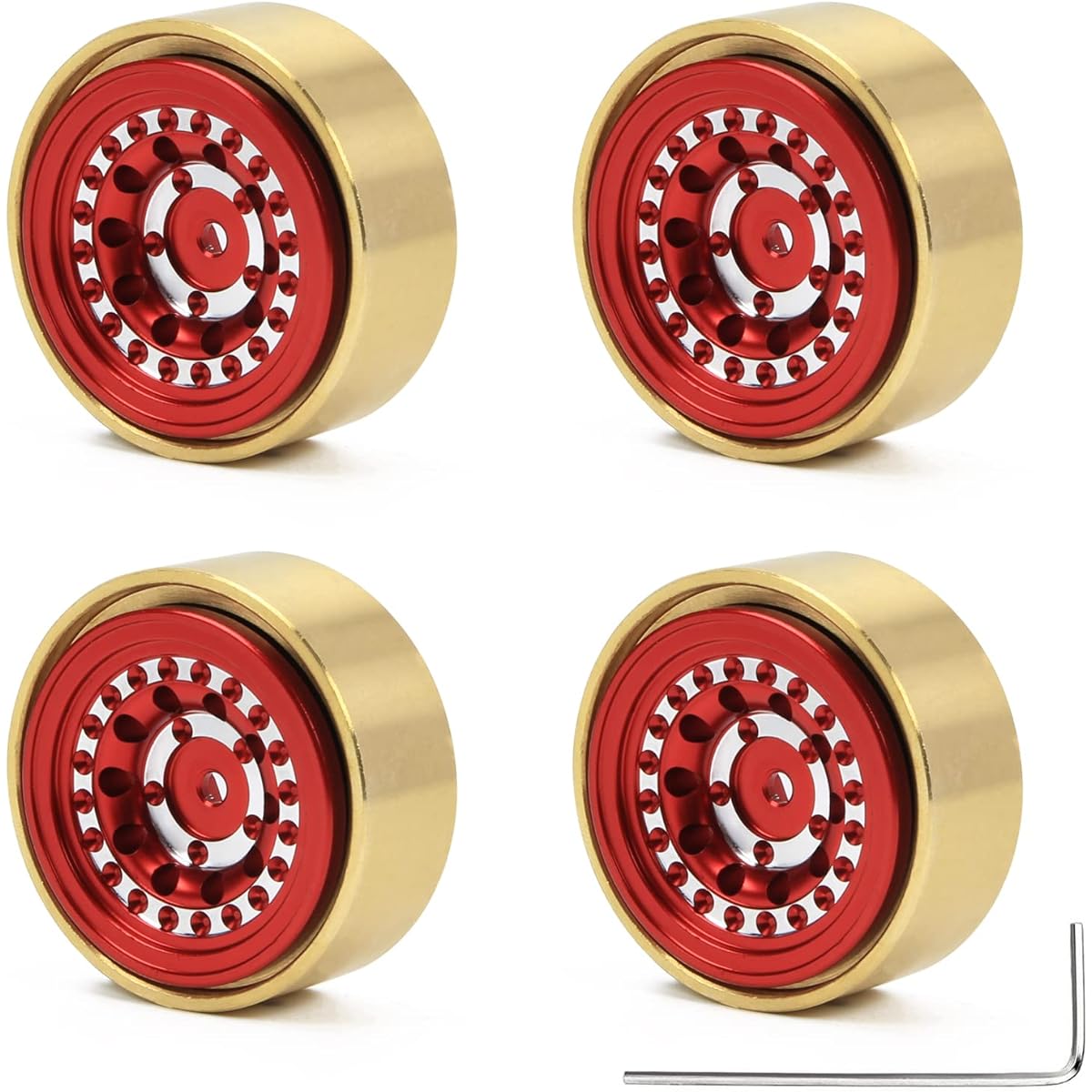 RCAWD Brass Weights 312g & Beadlock No Glue RC Wheels for FMS EAZYRC ROC Hobby FCX24 1/24 1/18 Mogrich Crawler Upgrade 36.5 * 17.5mm Part #C3004 Red