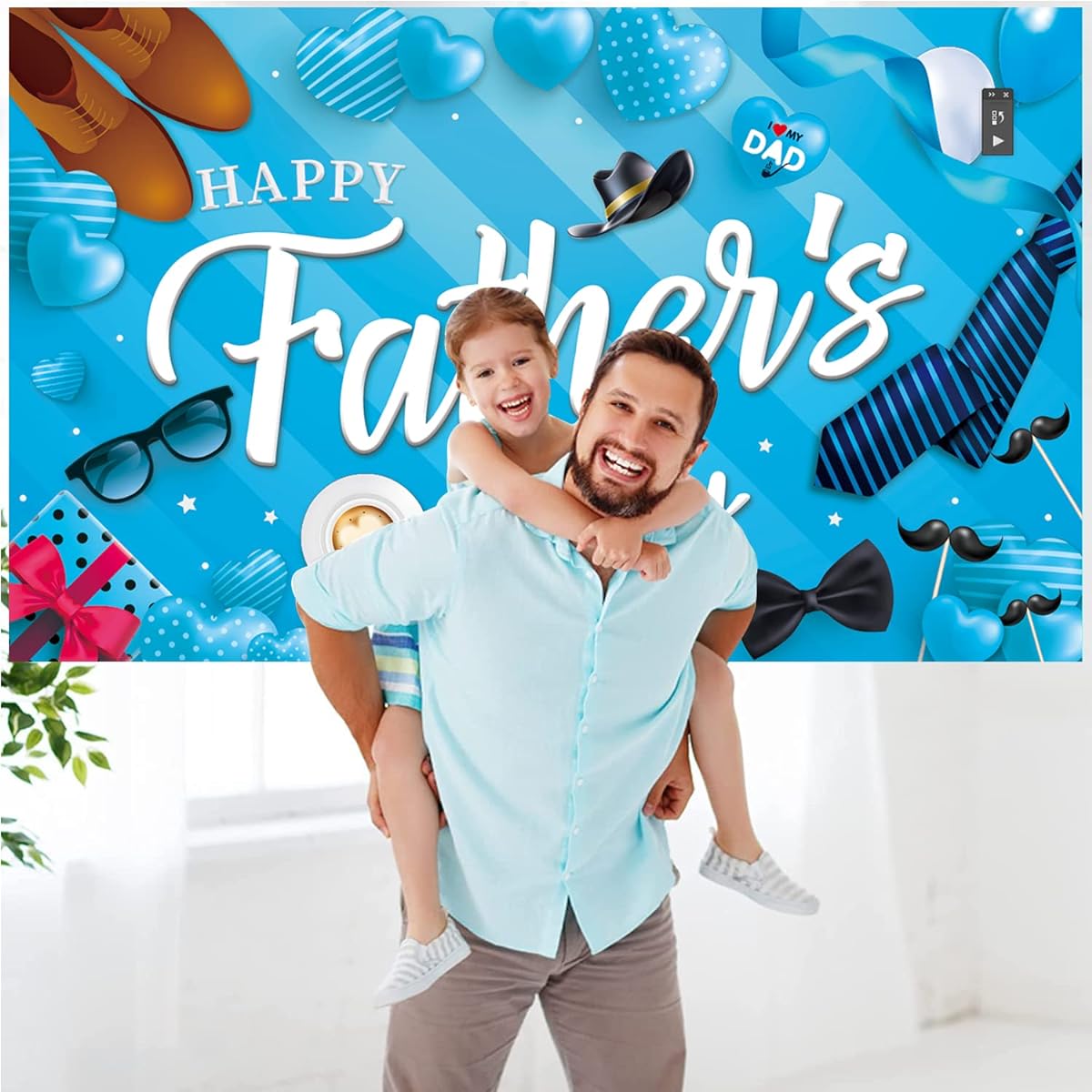 Happy Fathers Day Backdrop, Happy Fathers Day Decorations Banner Backdrop for Party, Father's Day Party Decorations Supplies, Father's Day Photo Background Portrait Studio Props, 77x44inch, Light Blue