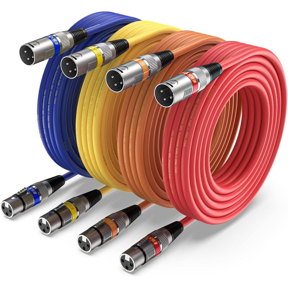 EBXYA XLR Cable 15ft 4 Pack Premium Balanced DMX Cable with 3 Pin XLR Male to Female Microphone Cable