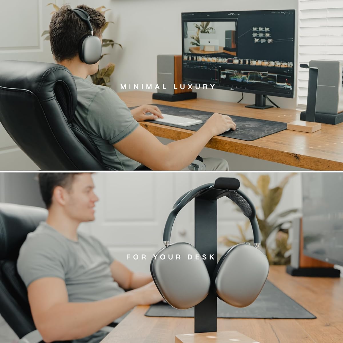 Headphone Stand for Desk Wooden Headset Stand for Desk Headphone Holder Desk Stand Wooden Gaming Headphone Stand Wooden Headphone Stand Headphone Stand Compatible with Airpods Max Beats - Walnut