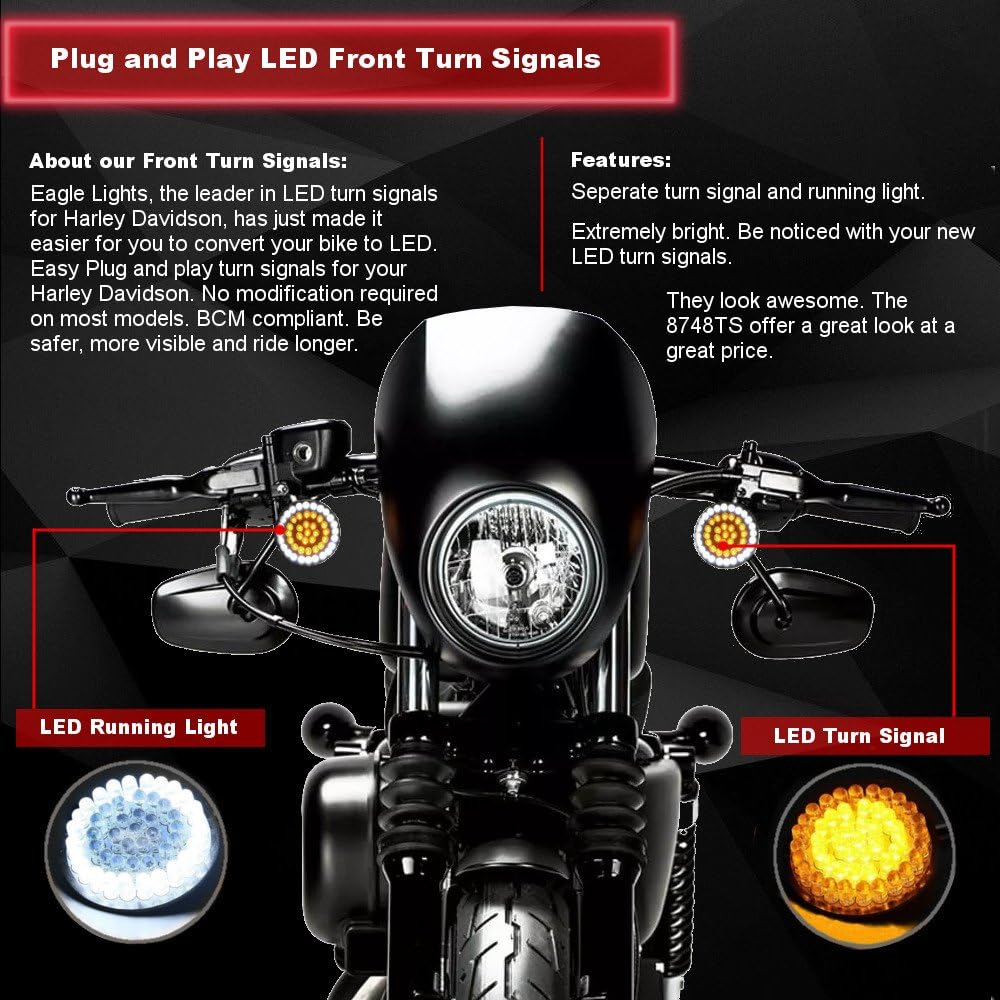 Eagle Lights 2" LED Turn Signal Kit for Harley-Davidson Motorcycles (Front (1157) Rear (1157) LED Turn Signal Kit Add Smoked Lens)