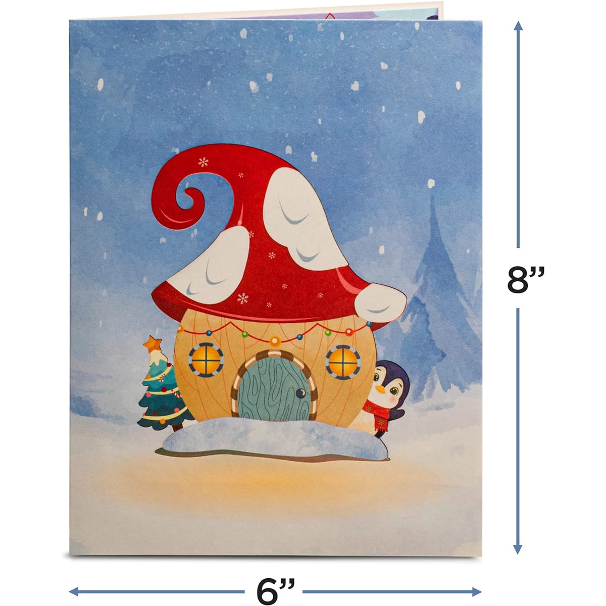 Frndly by Paper Love Pop Up Christmas Card, Mushroom House, Handmade 3D Pop Up Greeting Card for Christmas, Holidays, Winter, 100% Recycled and Eco-Friendly, 8" x 6" Cover - Includes Removable Memo Tag