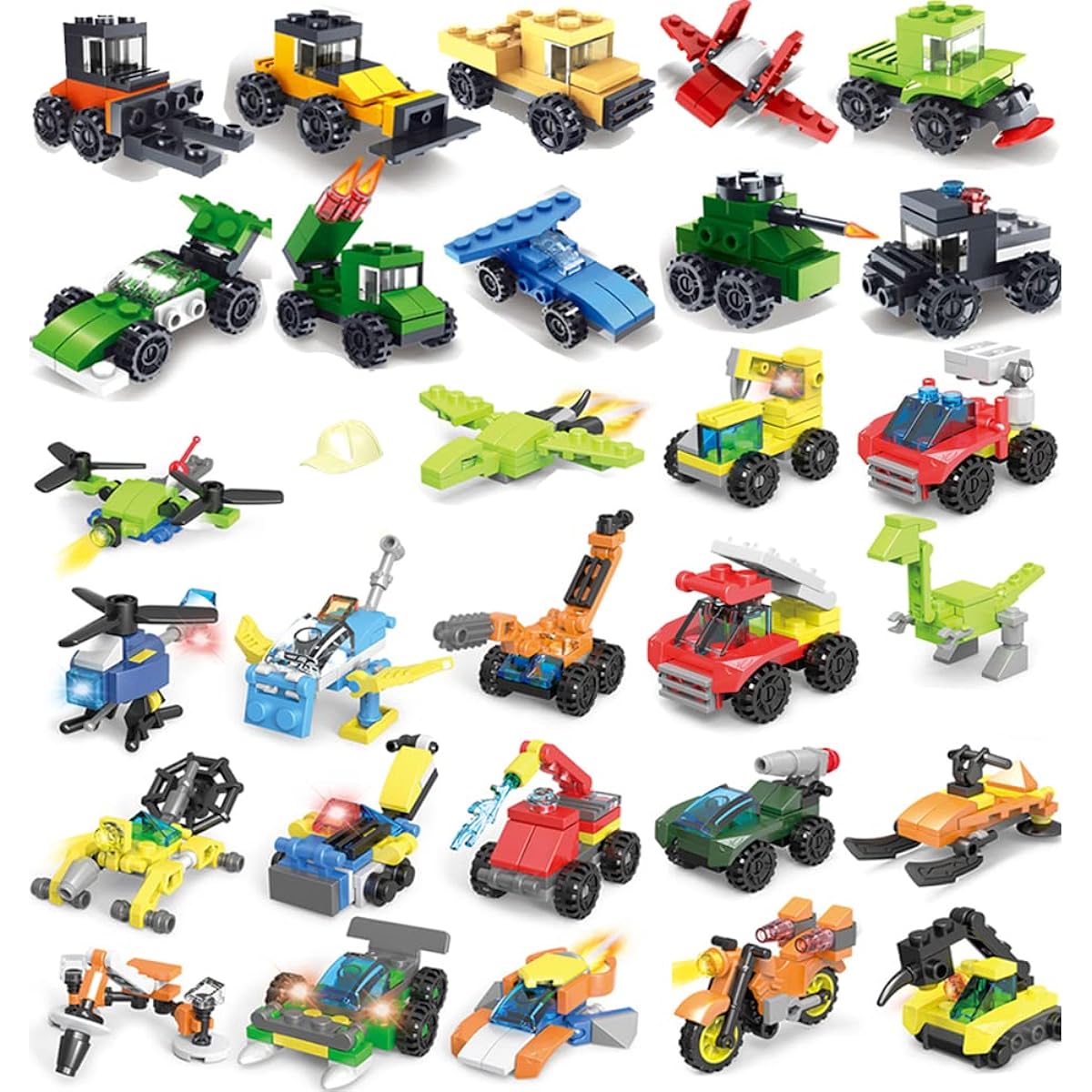 Uvini 30 Boxes Military Vehicles and Engineering Cars Building Bricks Set 3D Assembled Cars Truck Helicopter Party Favors Kids Giveaways Mini Building Blocks Car Toys for Boys and Girls