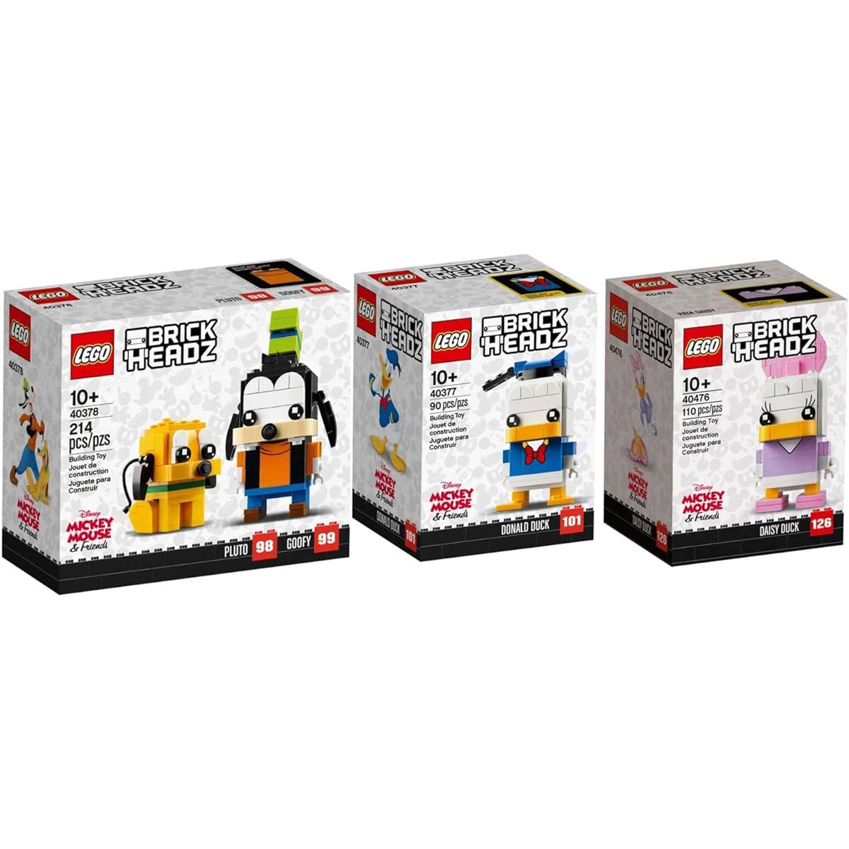 Lego Brickheadz Disney Pluto + Goofy (40378), Daisy Duck (40476) & Donald Duck (40377) Exclusive Bundle